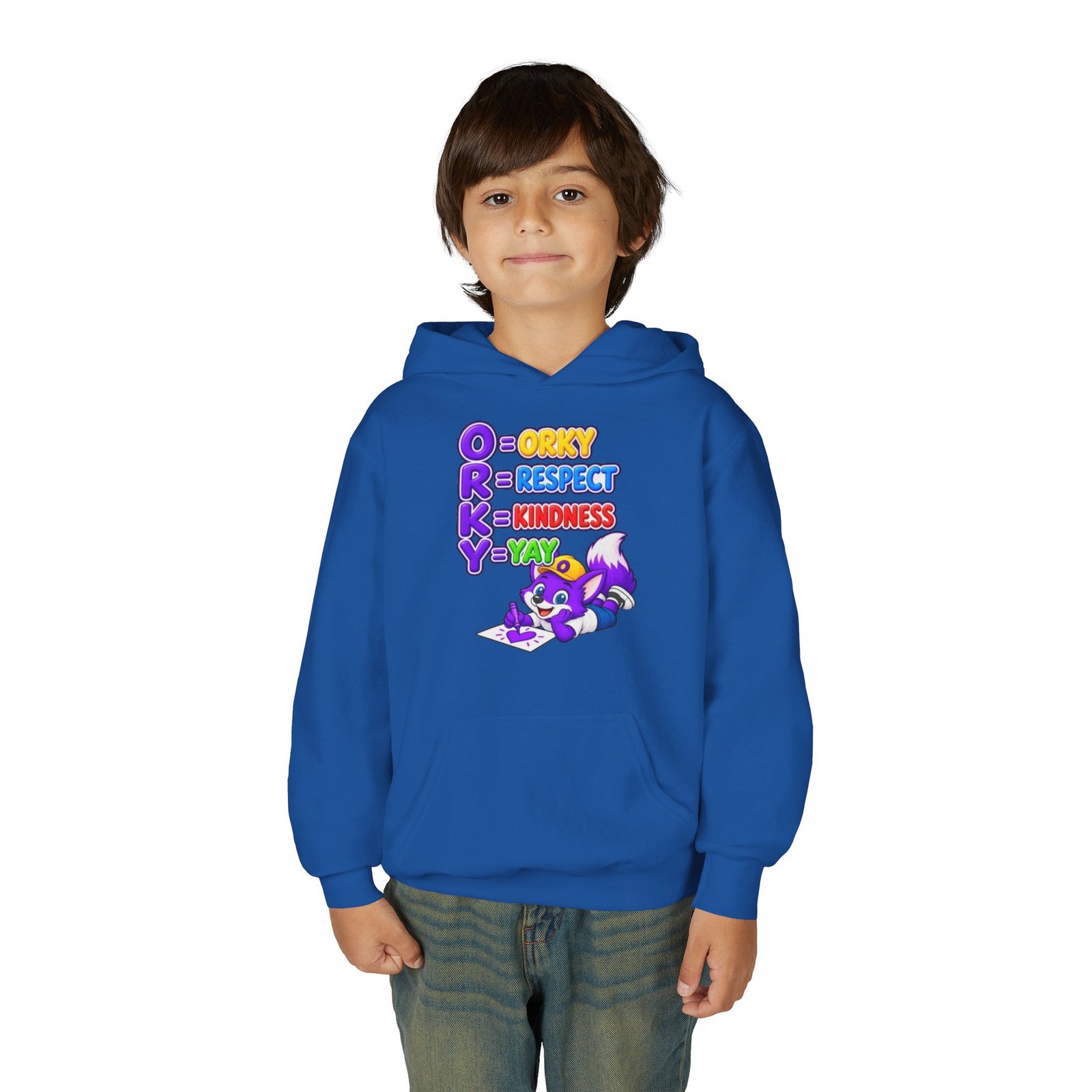 Youth Heavy Blend Hooded Sweatshirt — O.R.K.Y. Respect, Kindness, Yay - Image 43