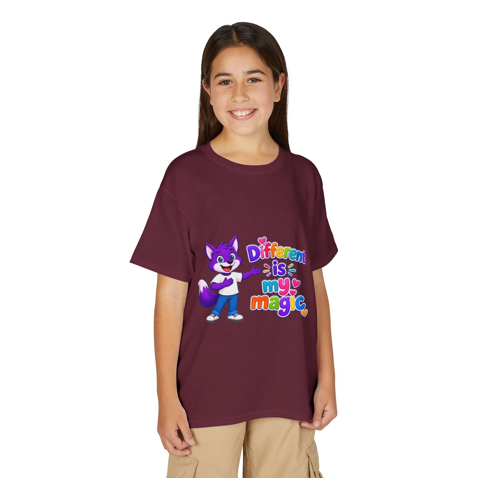 Youth DryBlend® T-Shirt — "Different Is My Magic" Cute Purple Fox - Image 23