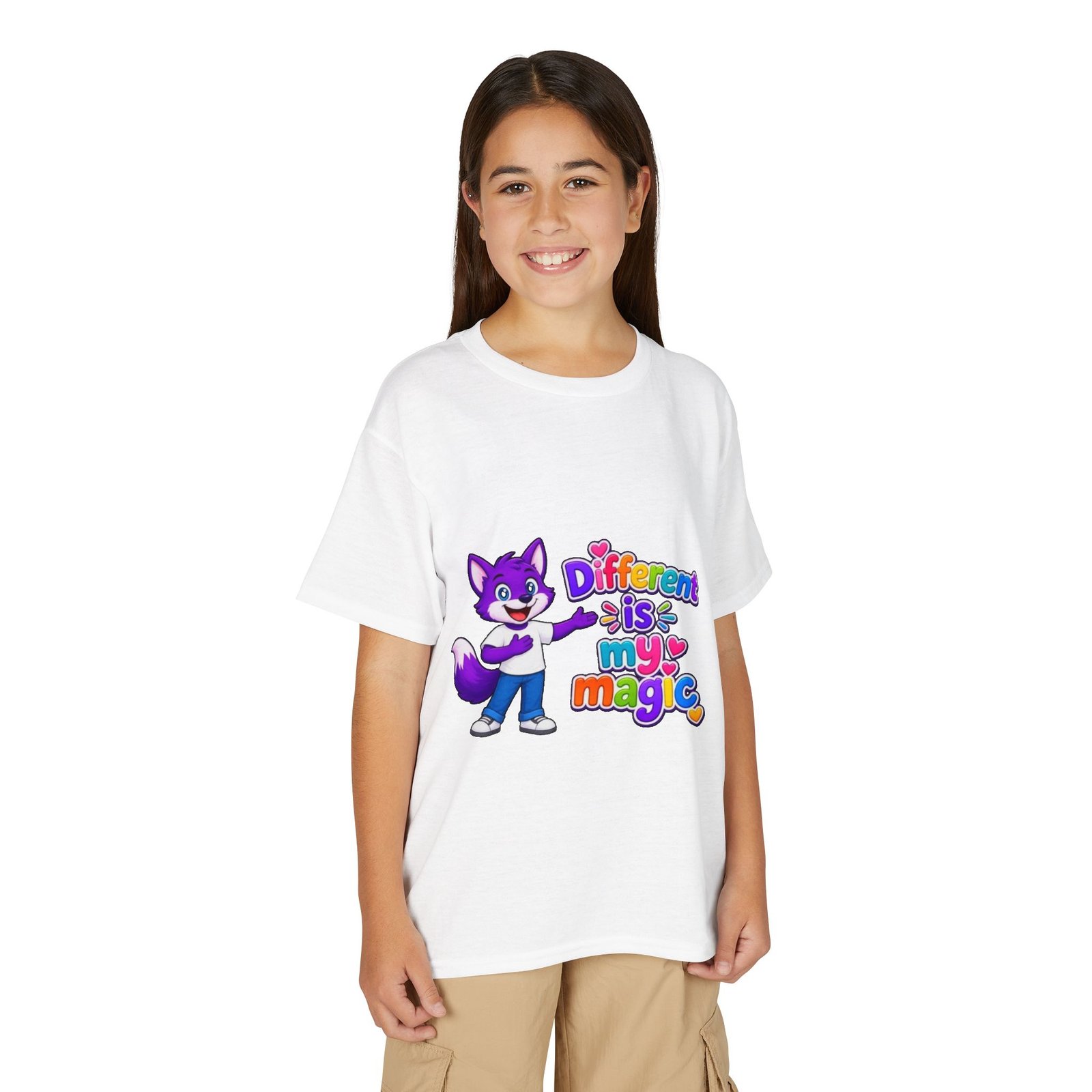 Youth DryBlend® T-Shirt — "Different Is My Magic" Cute Purple Fox