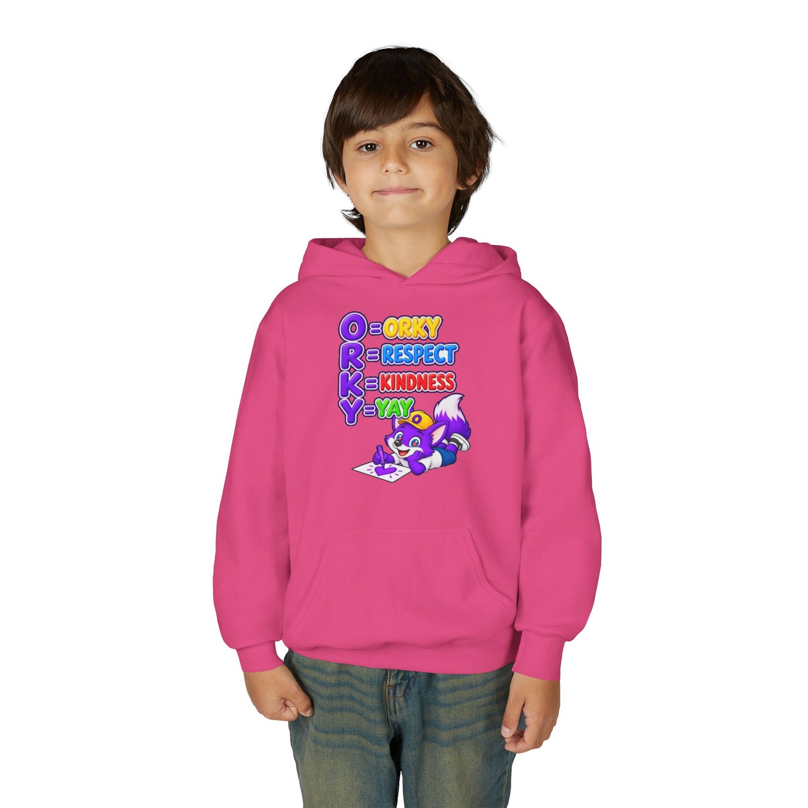 Youth Heavy Blend Hooded Sweatshirt — O.R.K.Y. Respect, Kindness, Yay - Image 59
