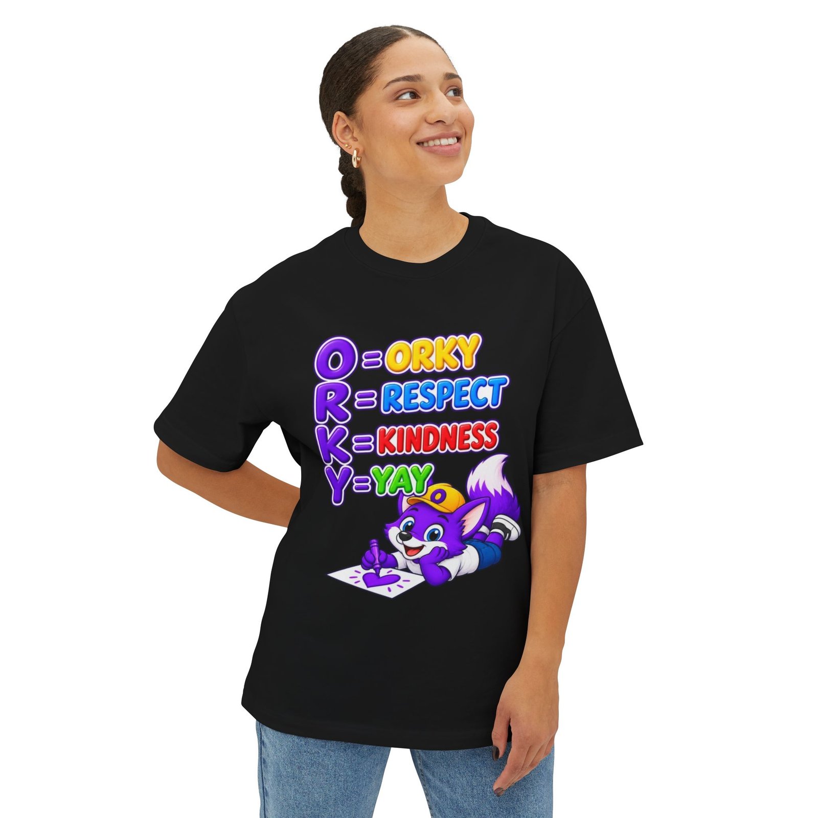 Unisex Oversized Boxy Tee— Orky = Respect, Kindness, Yay Kids T-Shirt - Image 12