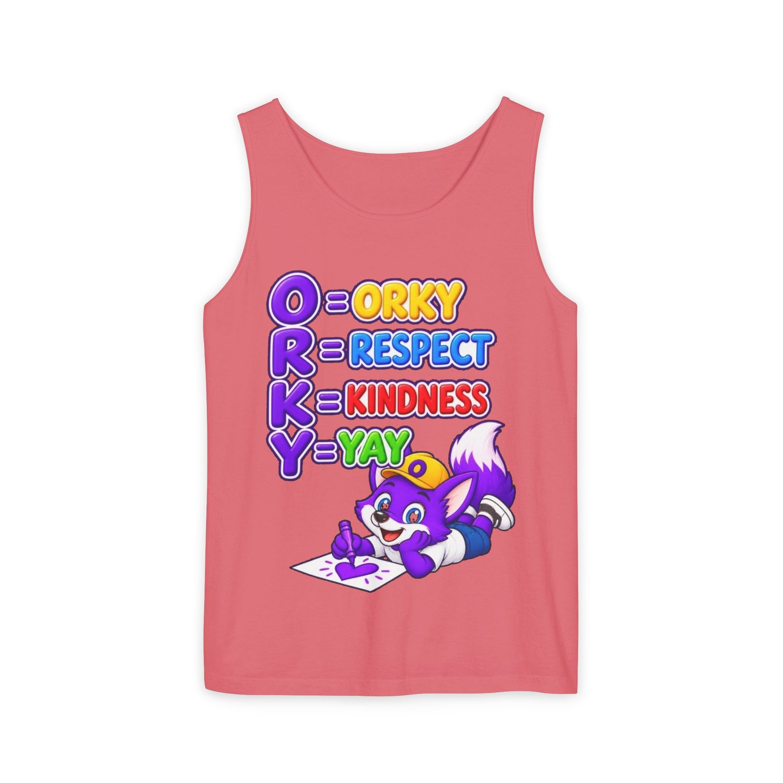 Unisex Garment-Dyed Tank Top — "ORKY: Respect, Kindness, Yay" - Image 71