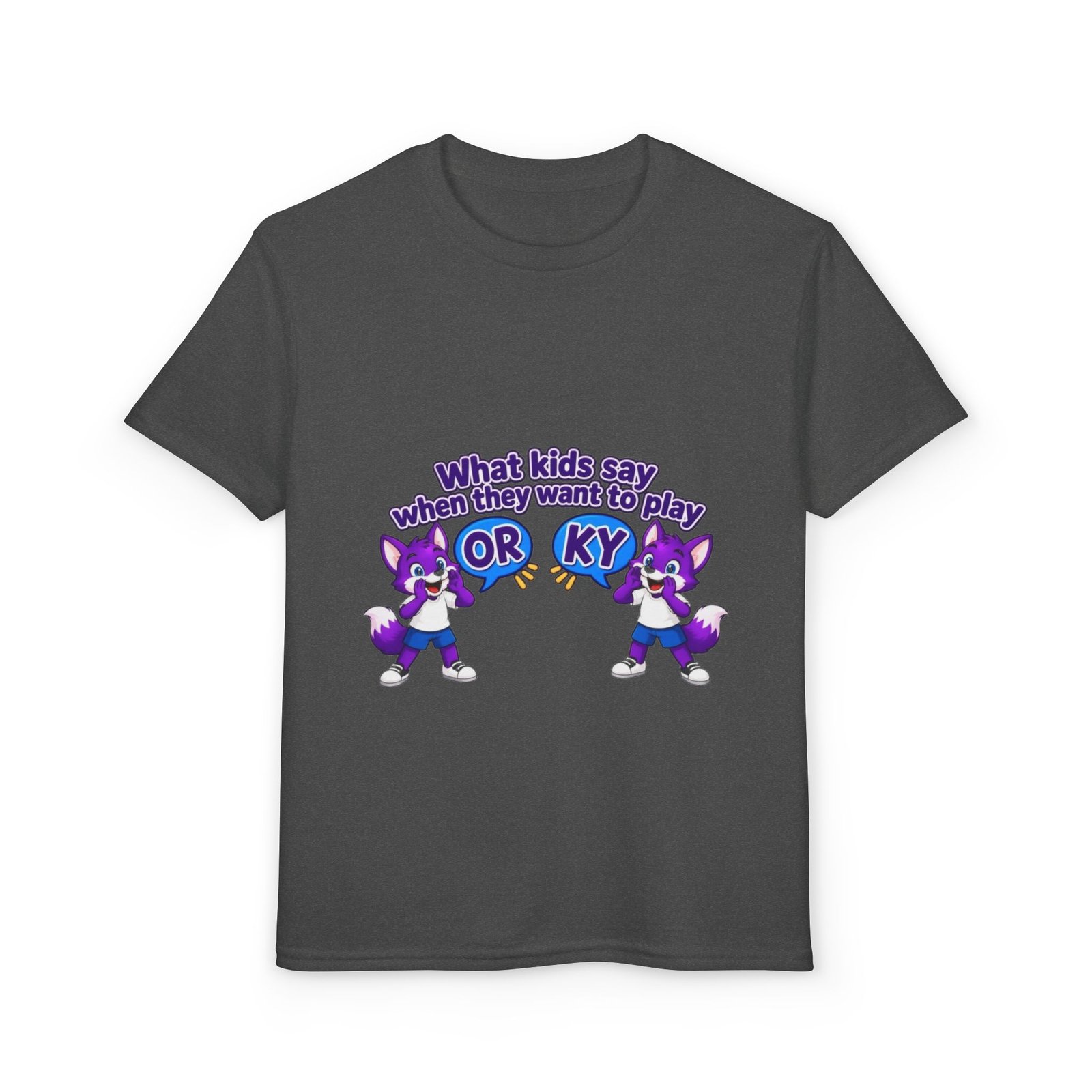 Youth DryBlend® T-Shirt — Cute Purple Husky 'What kids say when they want to play OR KY' Kids Tee - Image 33
