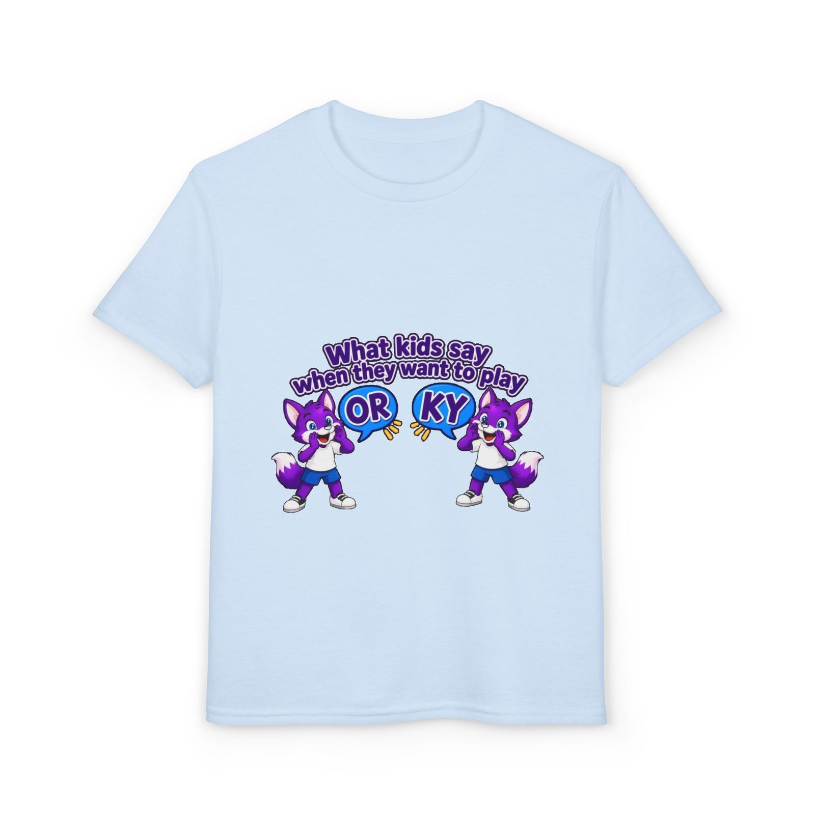 Youth DryBlend® T-Shirt — Cute Purple Husky 'What kids say when they want to play OR KY' Kids Tee - Image 37