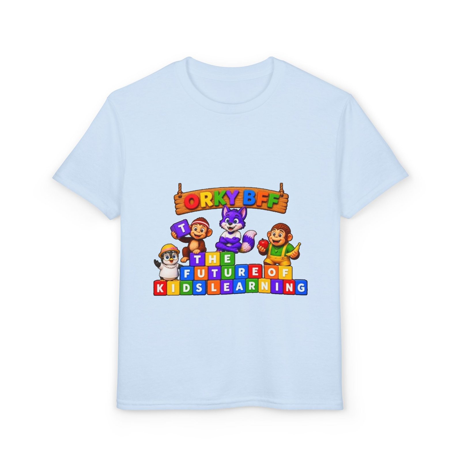 Youth DryBlend® T-Shirt— "The Future of Kids Learning" Colorful Block Character Tee - Image 37