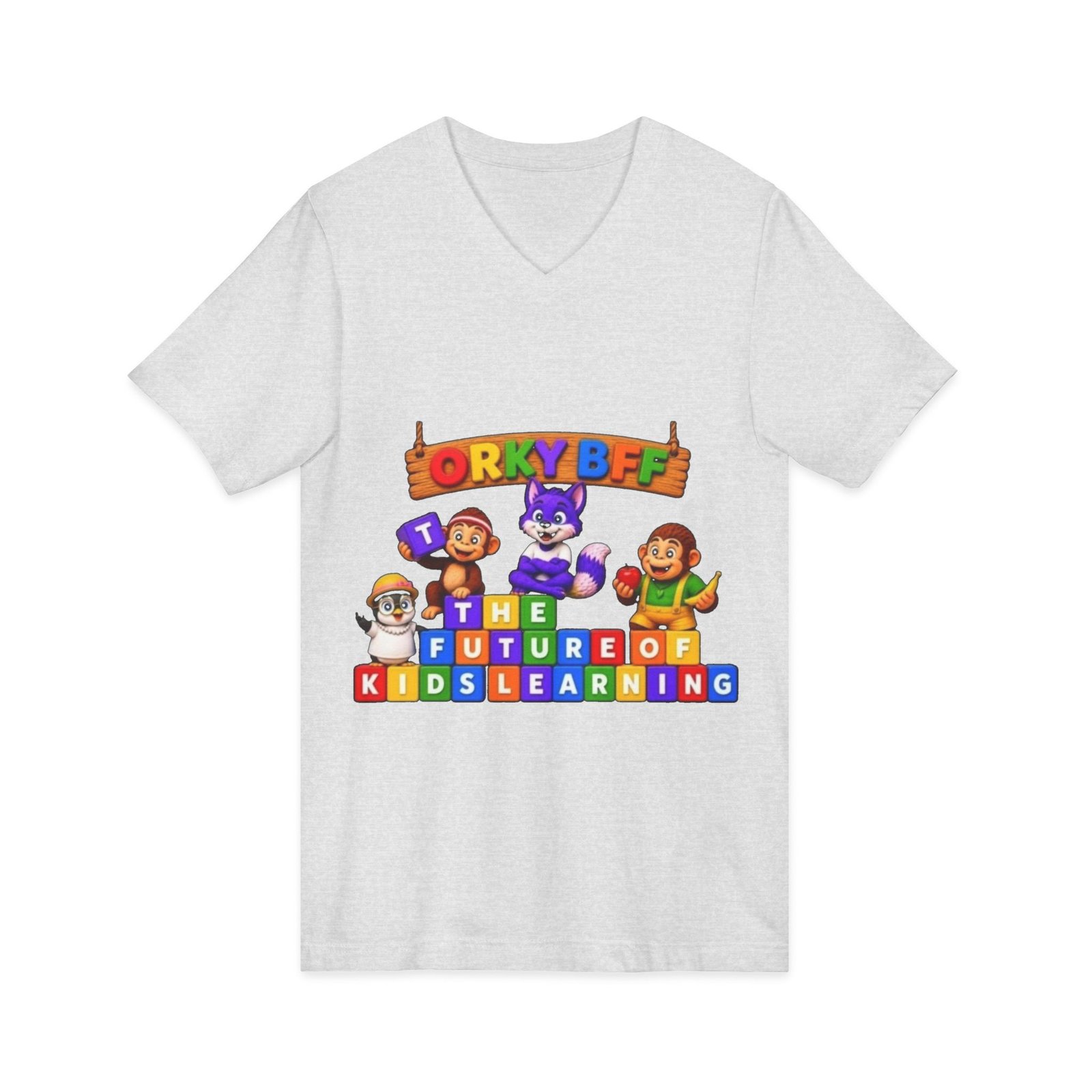 Unisex Jersey Short Sleeve V-Neck Tee— "ORKY BFF: The Future of Kids Learning" - Image 7