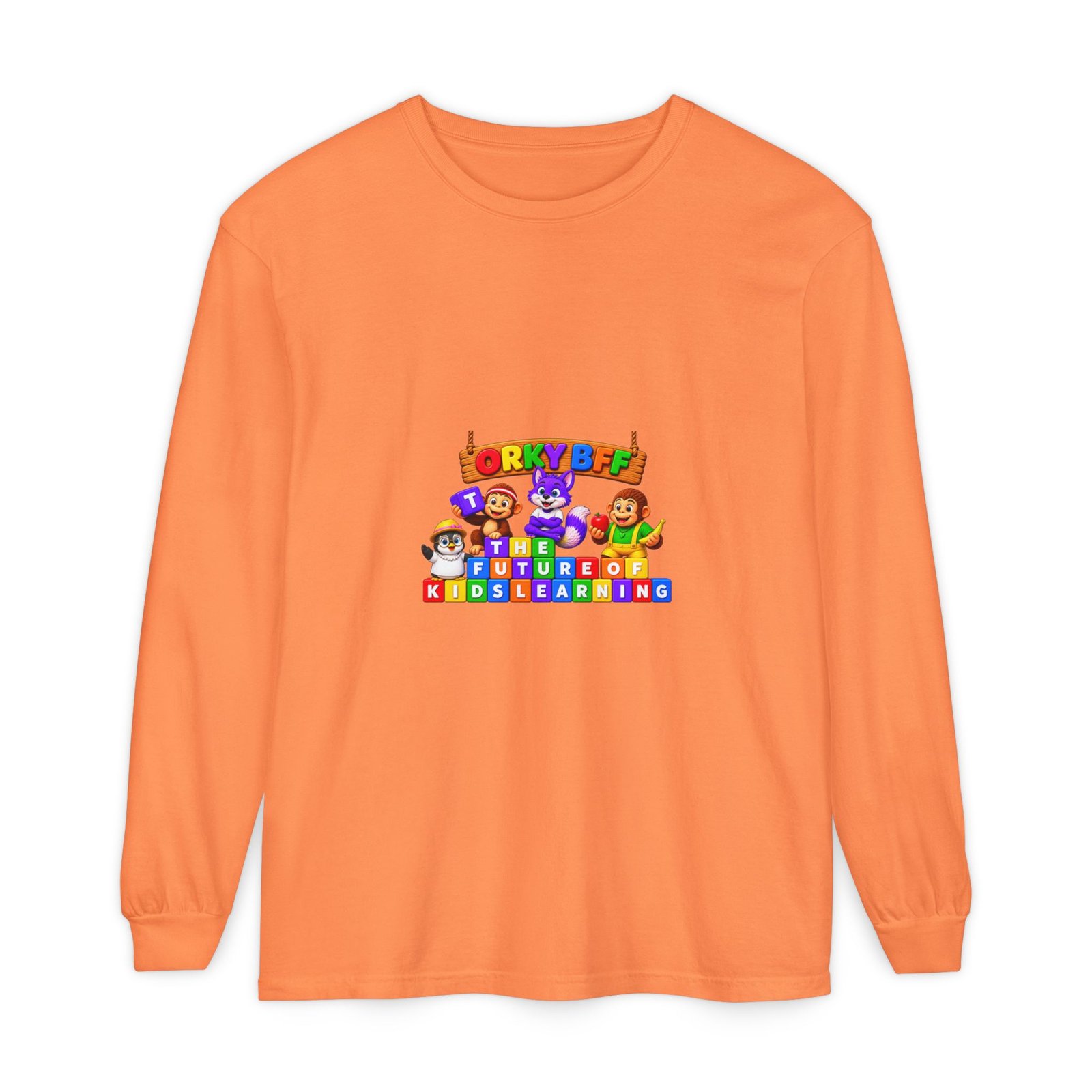 Unisex Garment-dyed Long Sleeve T-Shirt—"Orky Bff Kids Learning " - Image 5