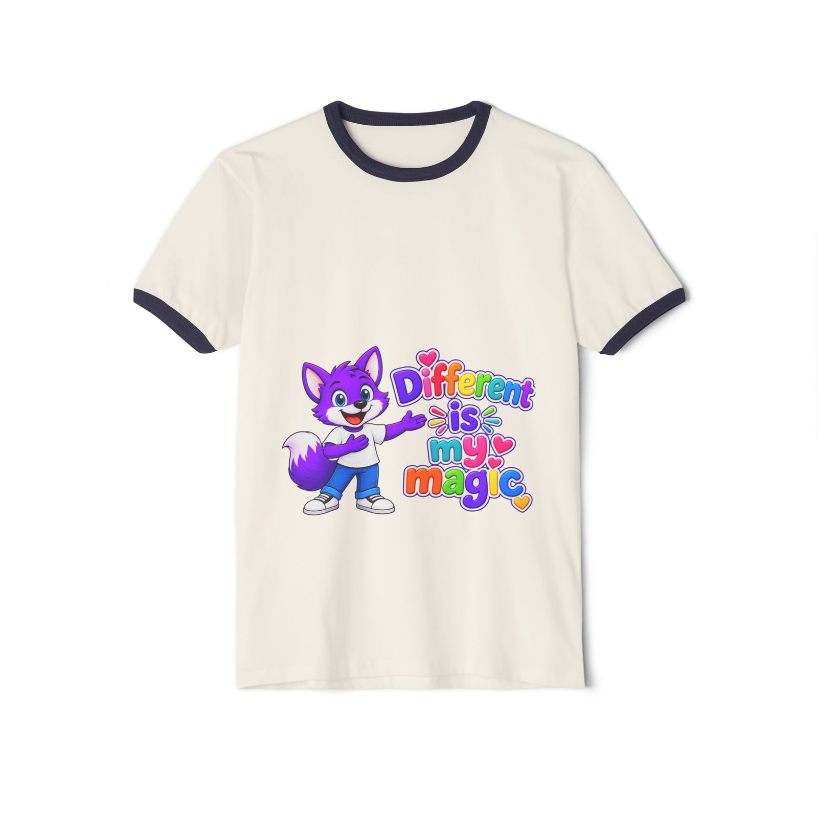 Unisex Cotton Ringer T-Shirt — Different is My Magic Cute Purple Fox