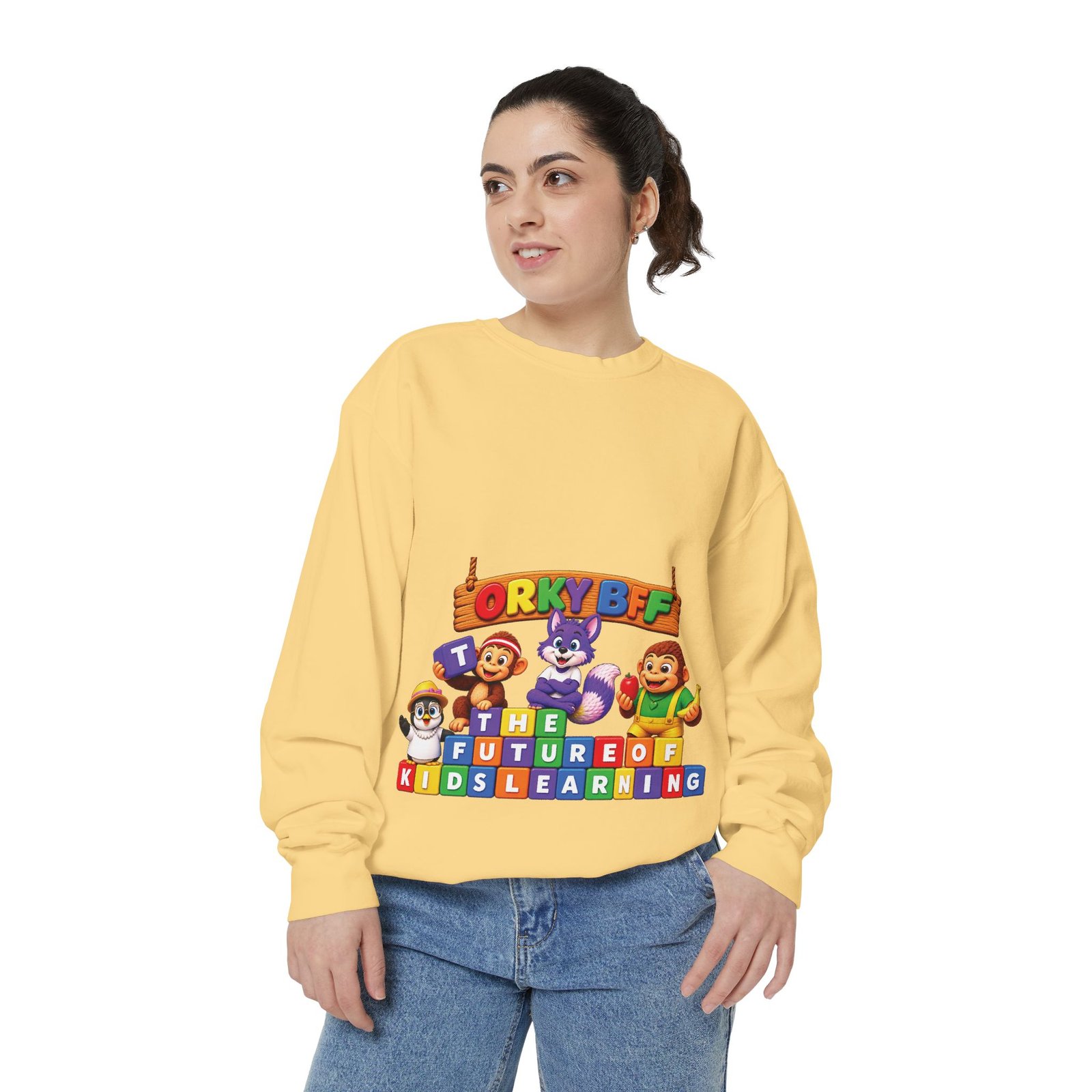 Kids Learning Crewneck Sweatshirt — 'StoryBFF: The Future of Kids Learning' Graphic - Image 17