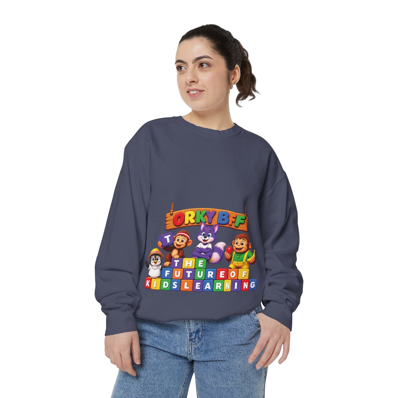 Kids Learning Crewneck Sweatshirt — 'StoryBFF: The Future of Kids Learning' Graphic - Image 77