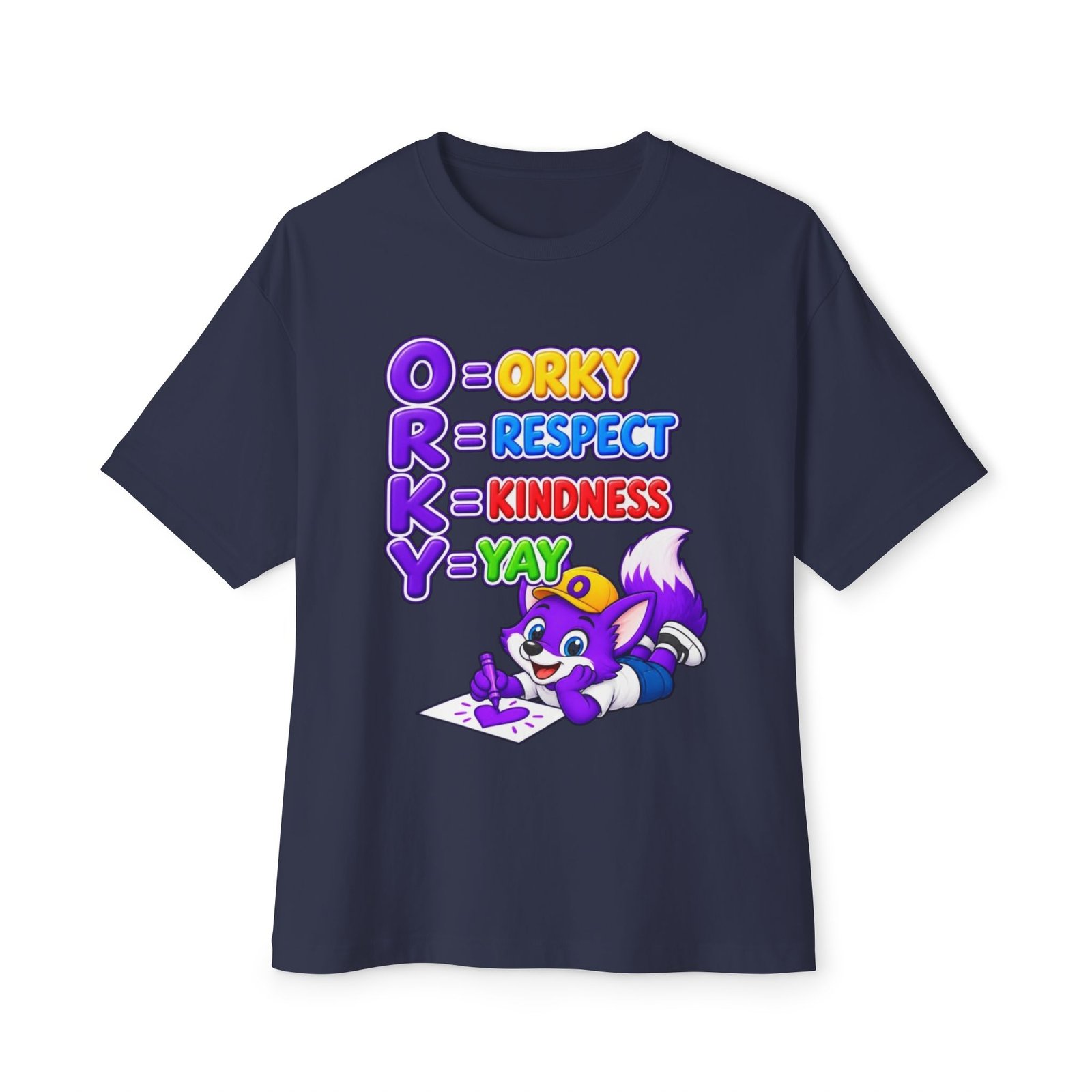 Unisex Oversized Boxy Tee— Orky = Respect, Kindness, Yay Kids T-Shirt - Image 33