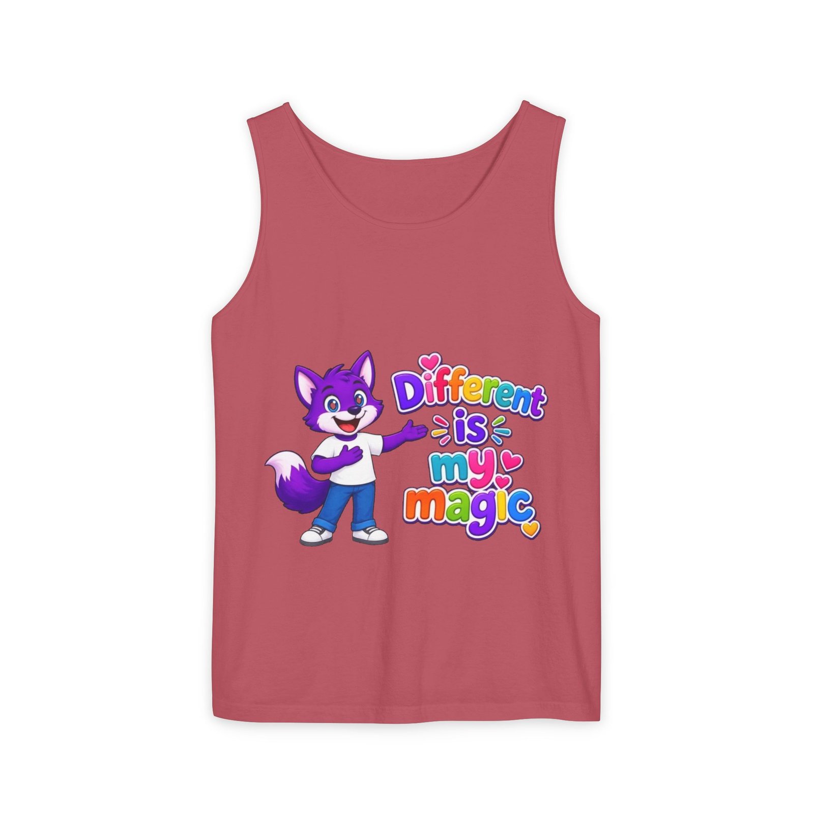 Unisex Garment-Dyed Tank Top — "Different is My Magic" Cute Purple Fox Pride Graphic - Image 76