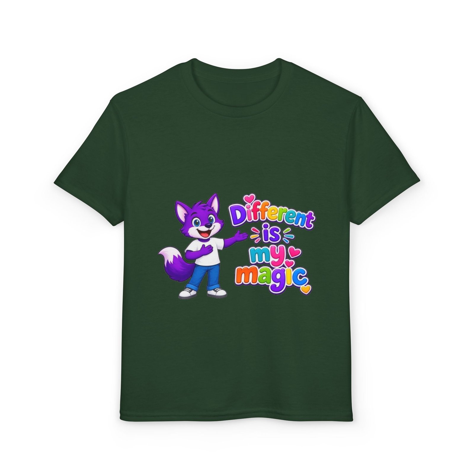 Youth DryBlend® T-Shirt — "Different Is My Magic" Cute Purple Fox - Image 25