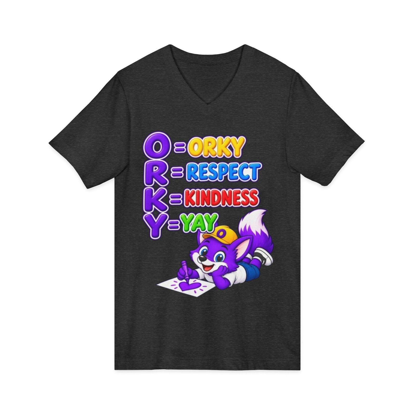 Unisex Jersey Short Sleeve V-Neck Tee — 'Orky Respect Kindness Yay ' - Image 35