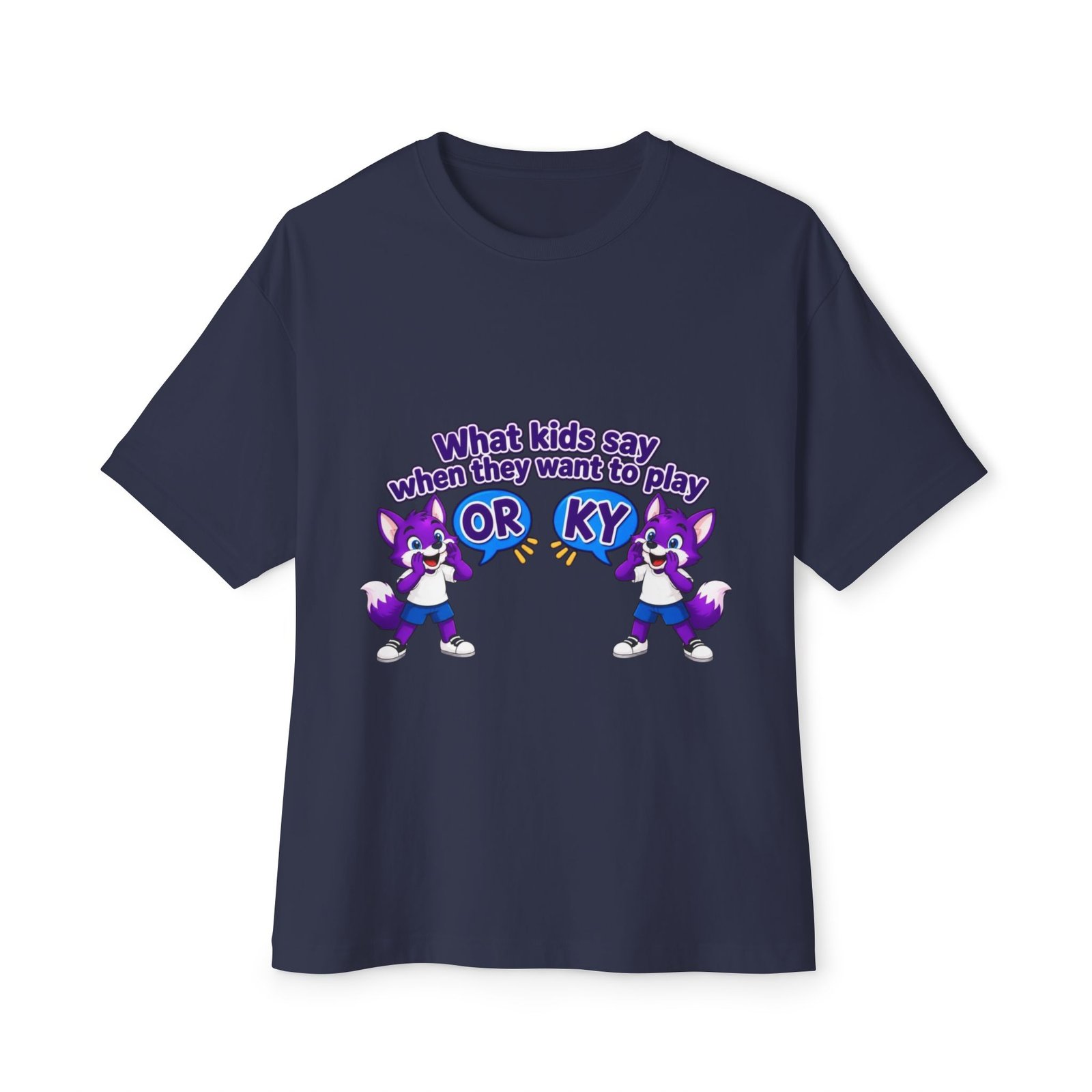 Unisex Oversized Boxy Tee __ Kids' Cartoon Fox 'What Kids Say When They Want to Play' - Image 33