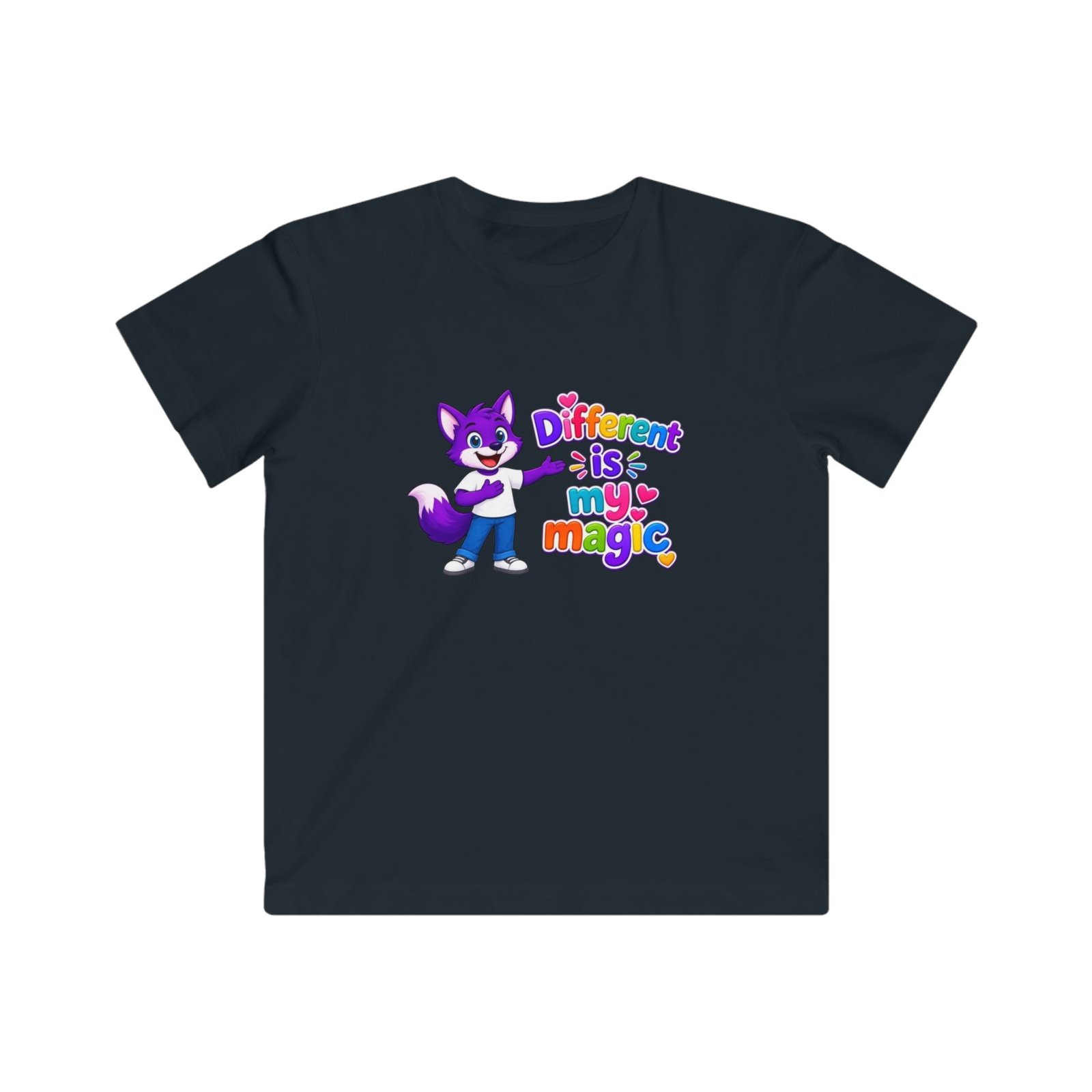 Kids Fine Jersey Tee - "Different is my magic" Colorful Fox - Image 28