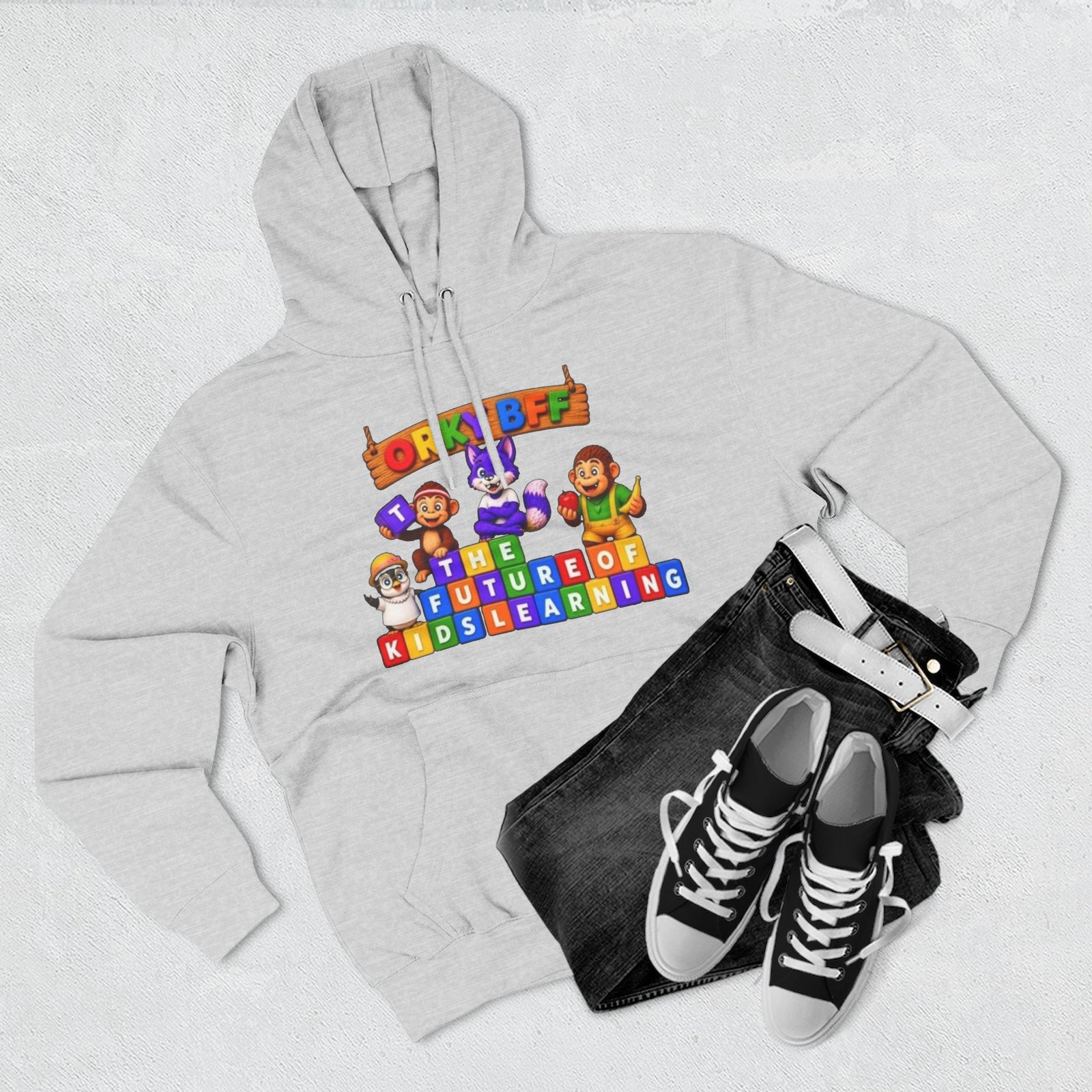 Three-Panel Fleece Hoodie__ 'Orky Bff The Future Of Kids Learning' - Image 7