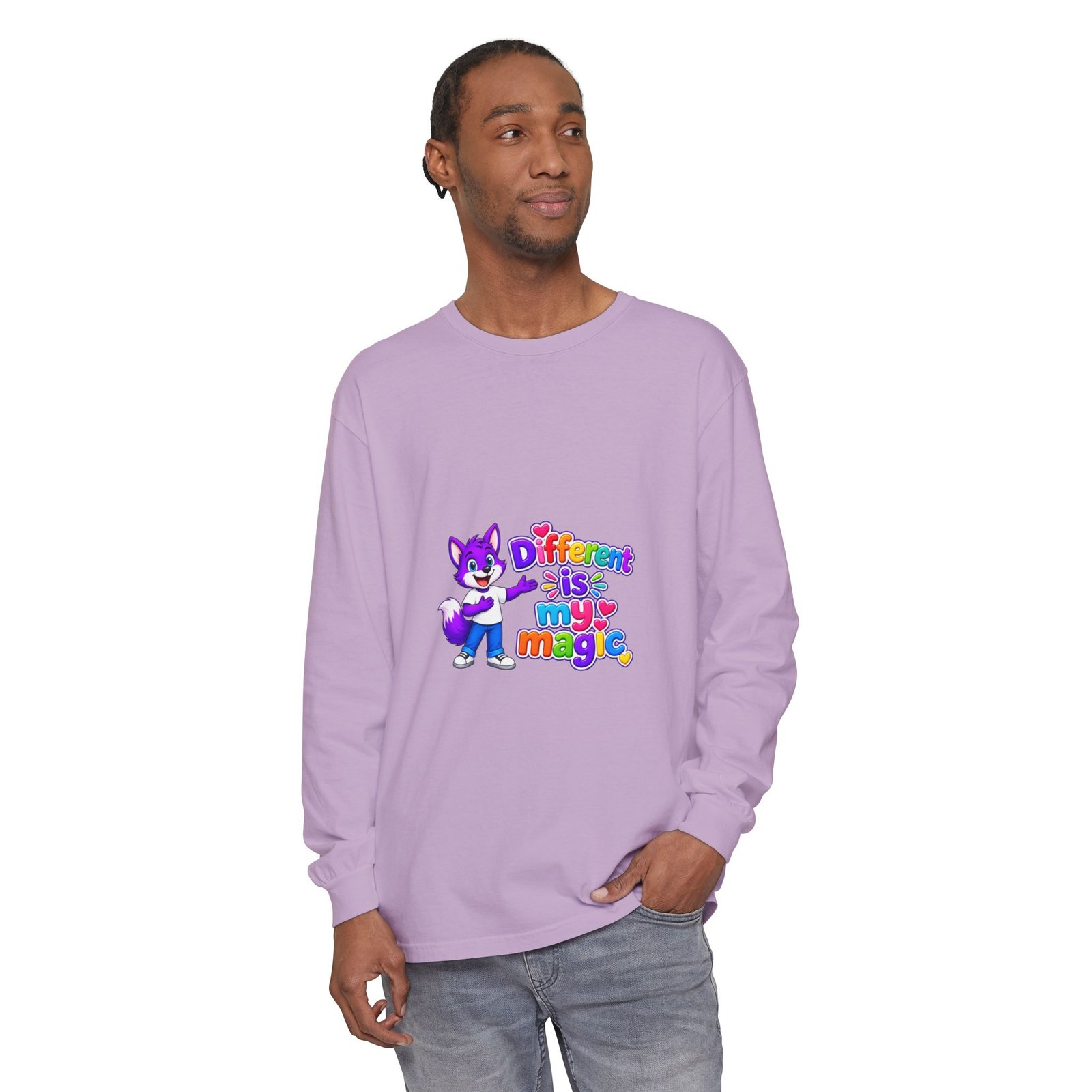 Unisex Garment-dyed Long Sleeve T-Shirt __ Different is my magic - Image 59