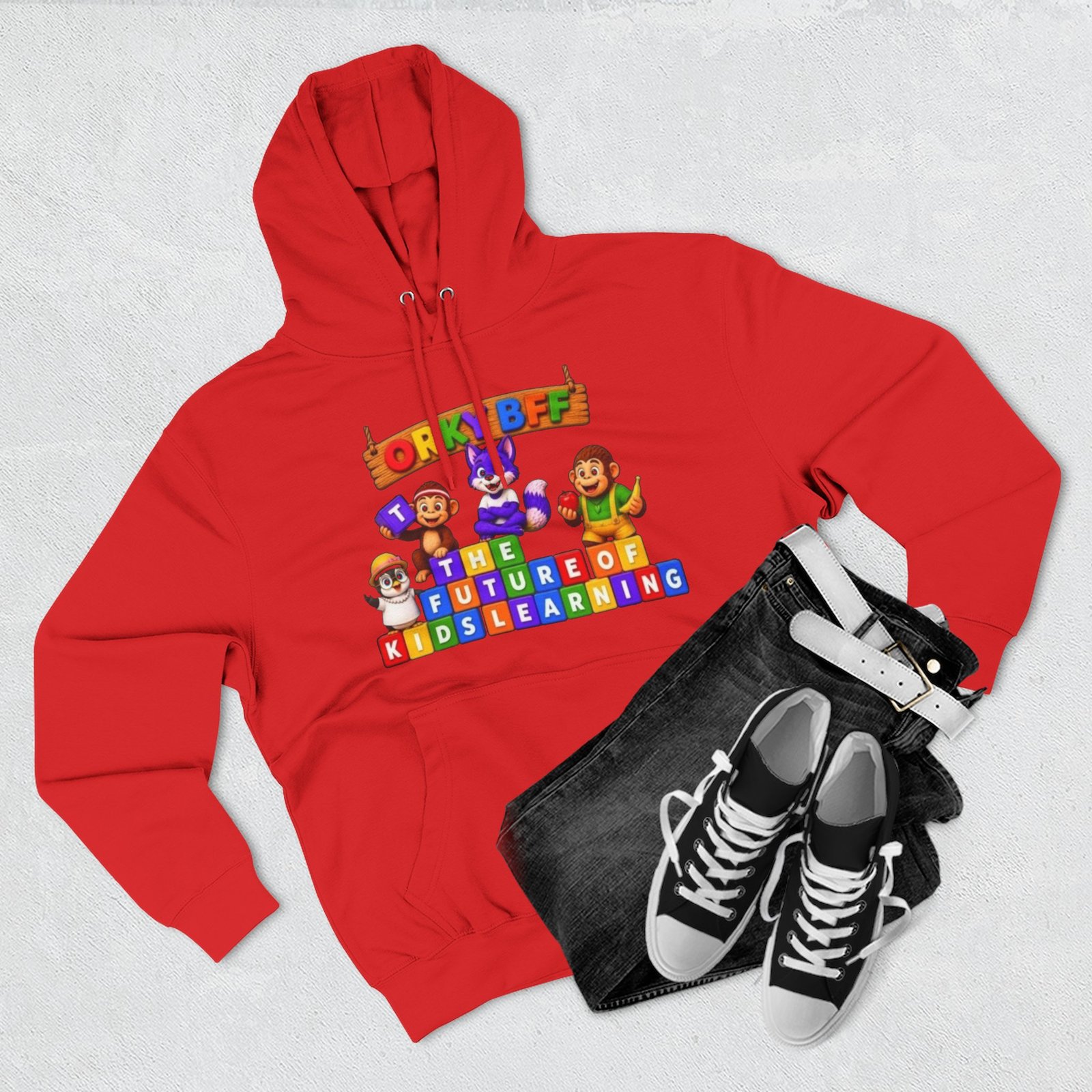 Three-Panel Fleece Hoodie__ 'Orky Bff The Future Of Kids Learning' - Image 55