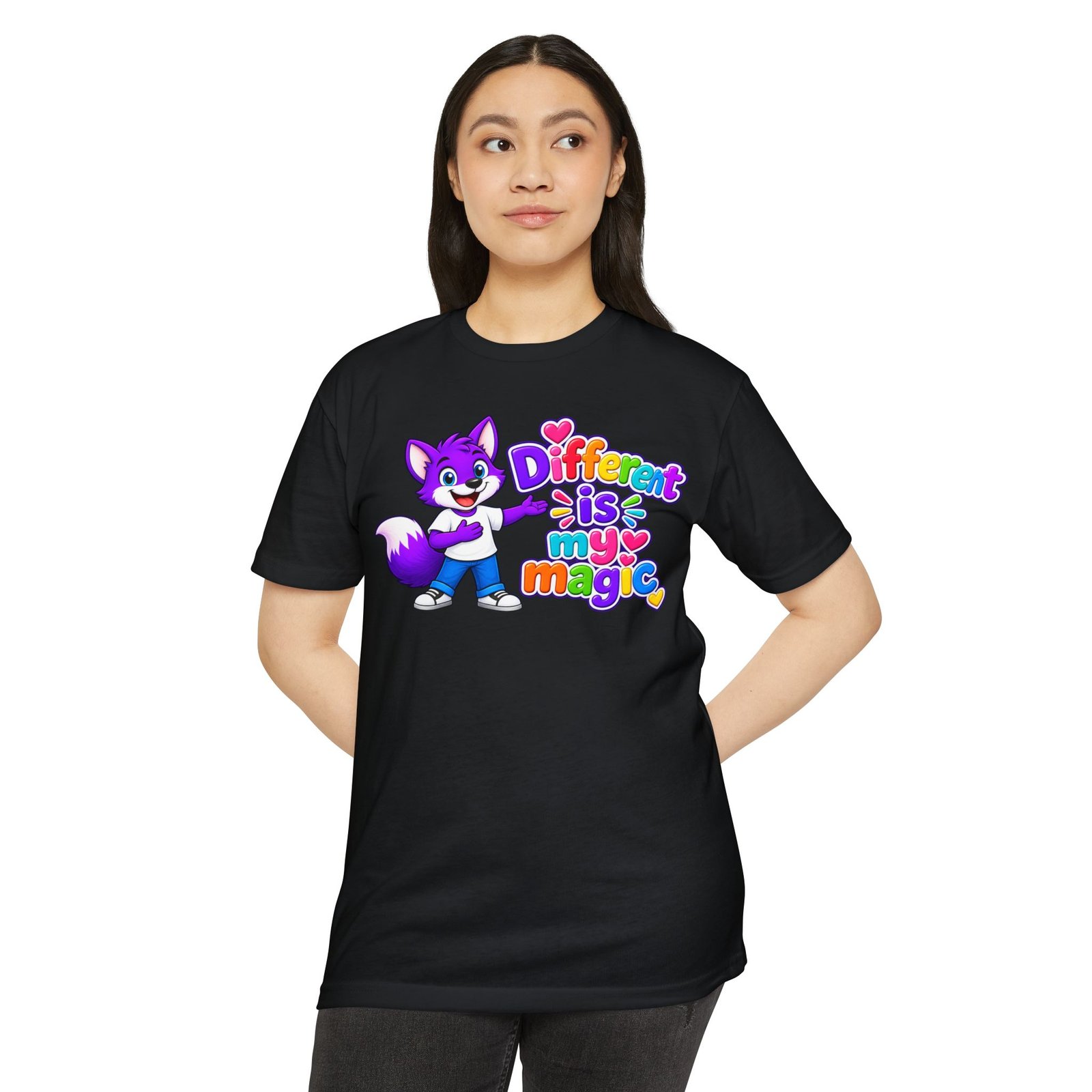 Unisex CVC Jersey T-shirt— "Different Is My Magic" Cute Purple Fox - Image 35