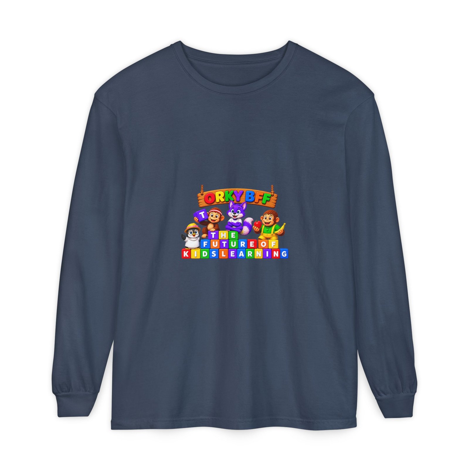 Unisex Garment-dyed Long Sleeve T-Shirt—"Orky Bff Kids Learning " - Image 45