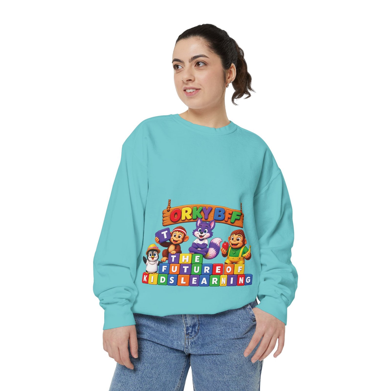 Kids Learning Crewneck Sweatshirt — 'StoryBFF: The Future of Kids Learning' Graphic - Image 35