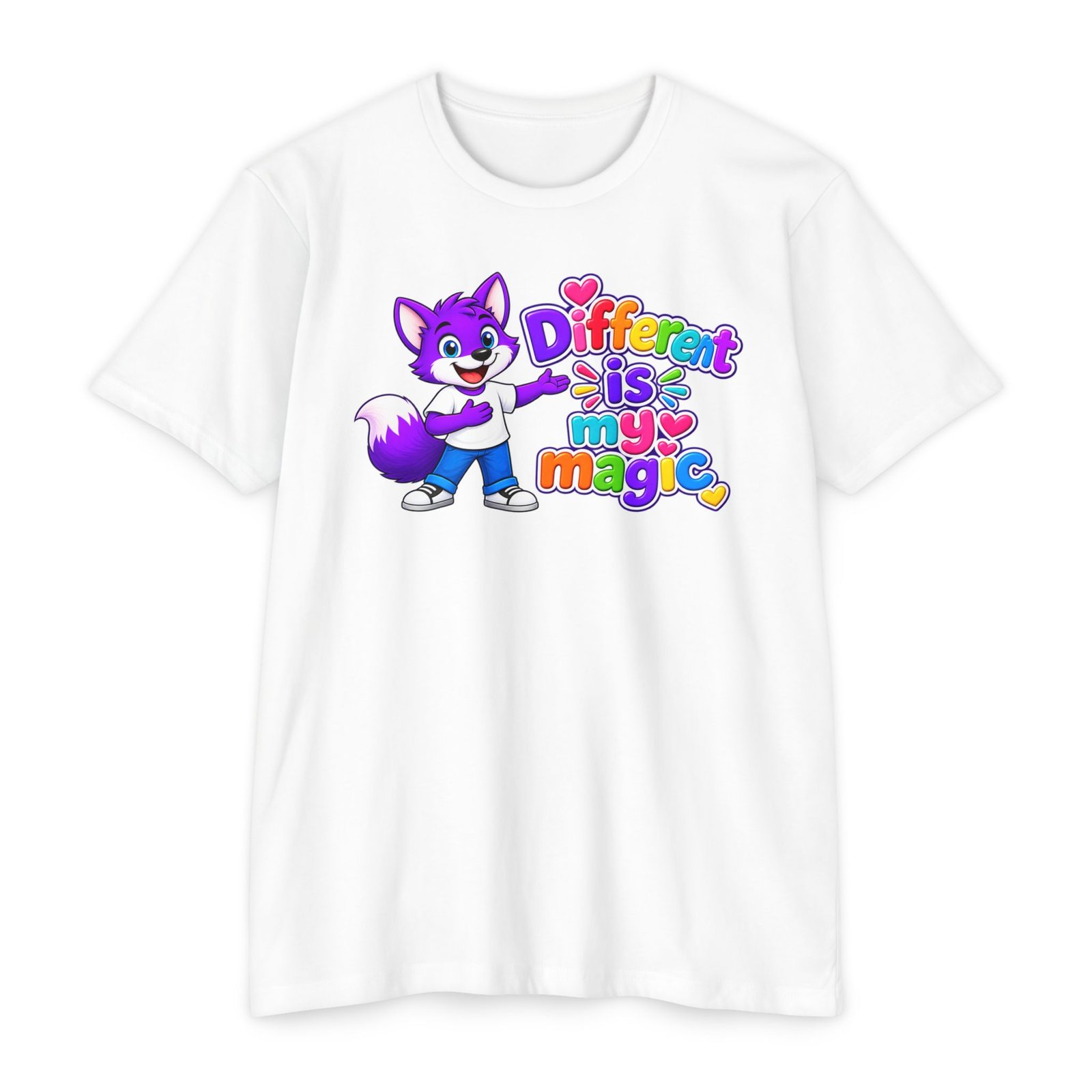 Unisex CVC Jersey T-shirt— "Different Is My Magic" Cute Purple Fox - Image 16