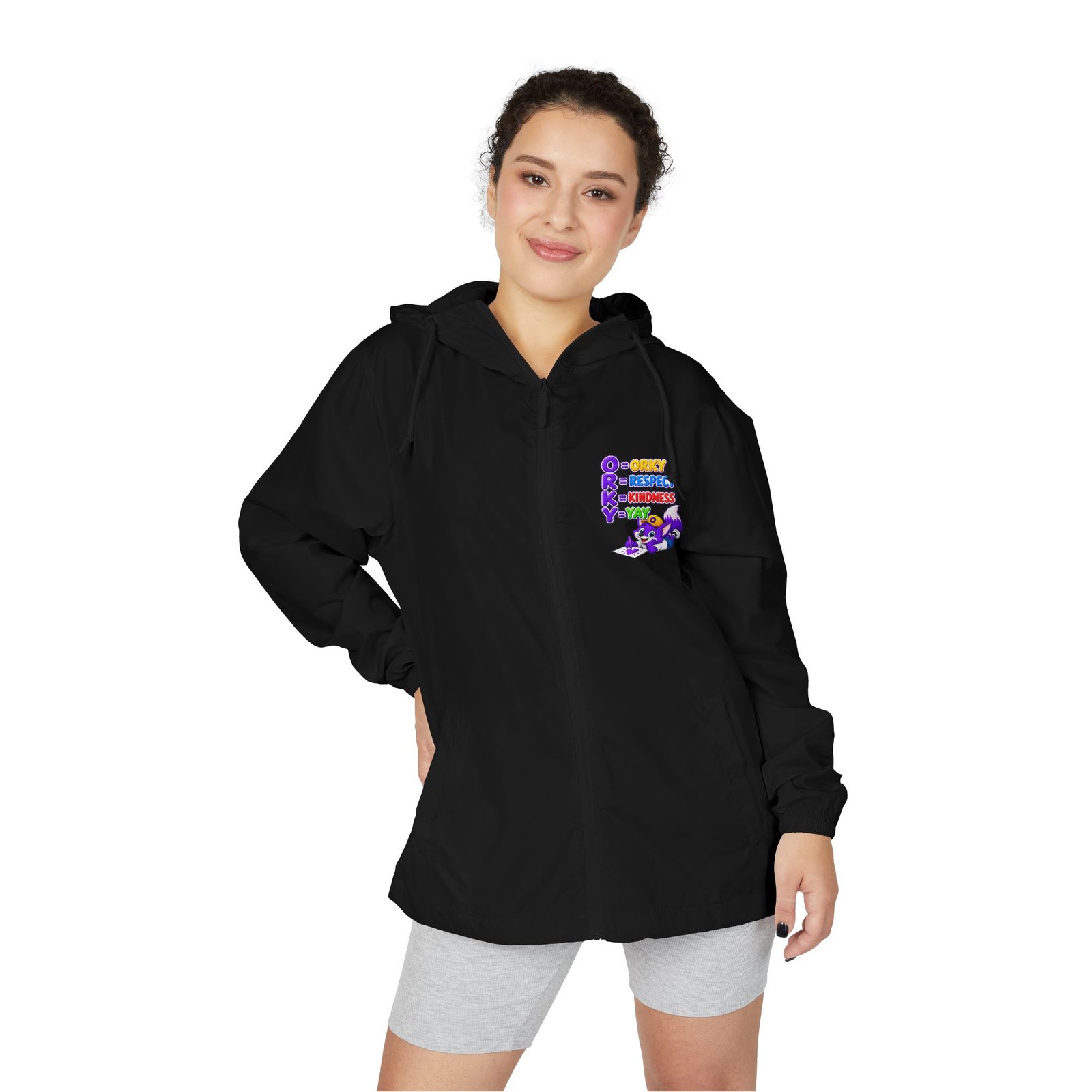 Unisex Full-Zip Windbreaker Jacket— "Orky Respect Kindness Yay " - Image 16