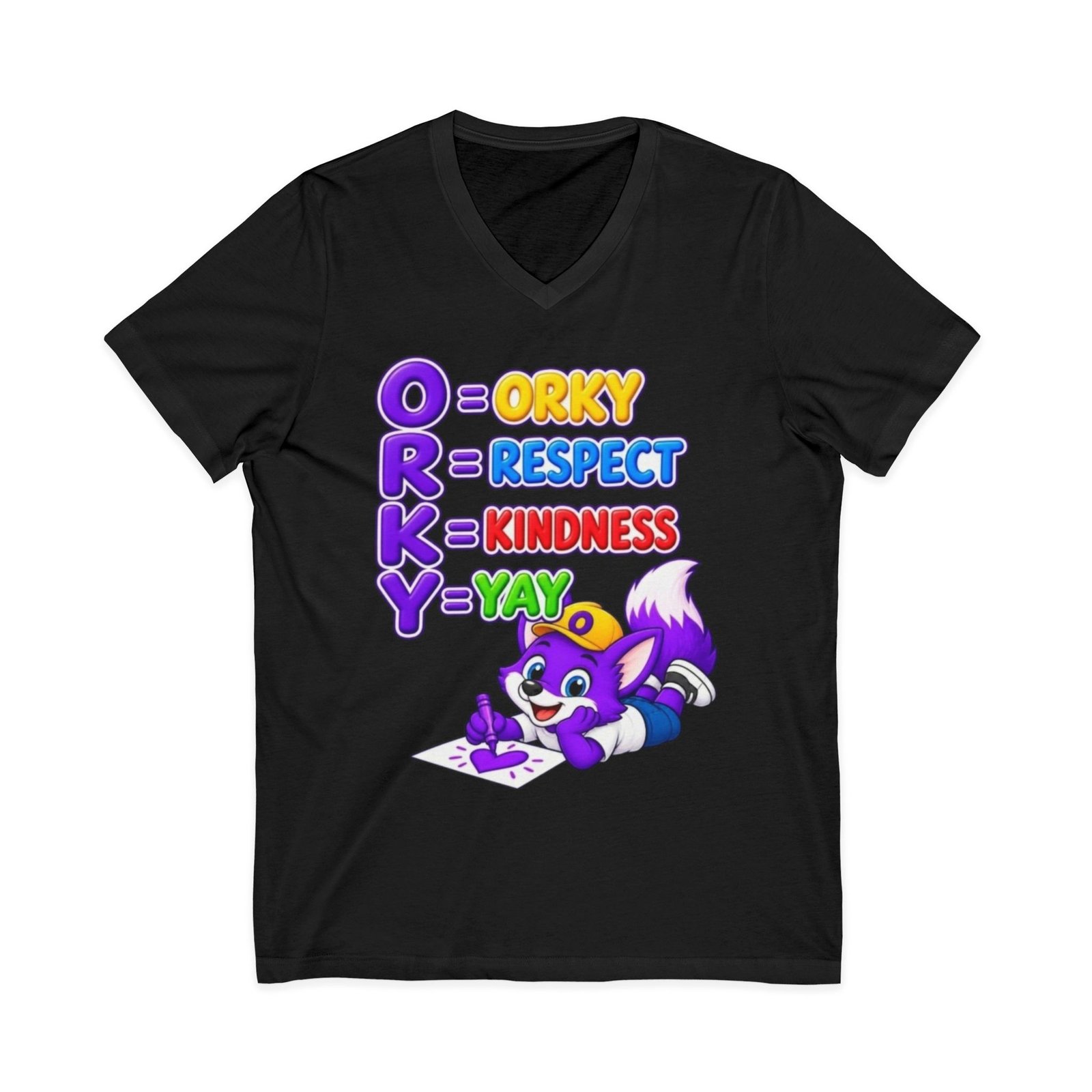 Unisex Jersey Short Sleeve V-Neck Tee — 'Orky Respect Kindness Yay ' - Image 13