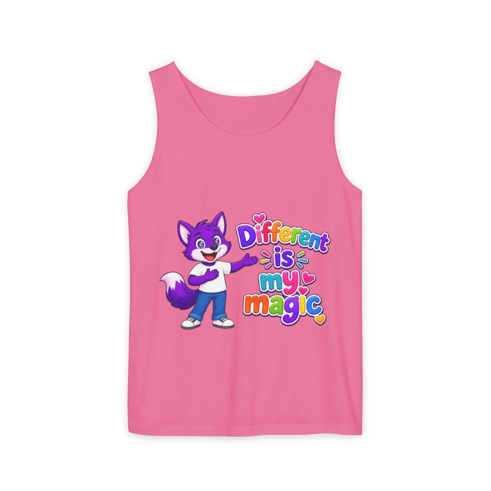Unisex Garment-Dyed Tank Top — "Different is My Magic" Cute Purple Fox Pride Graphic - Image 66