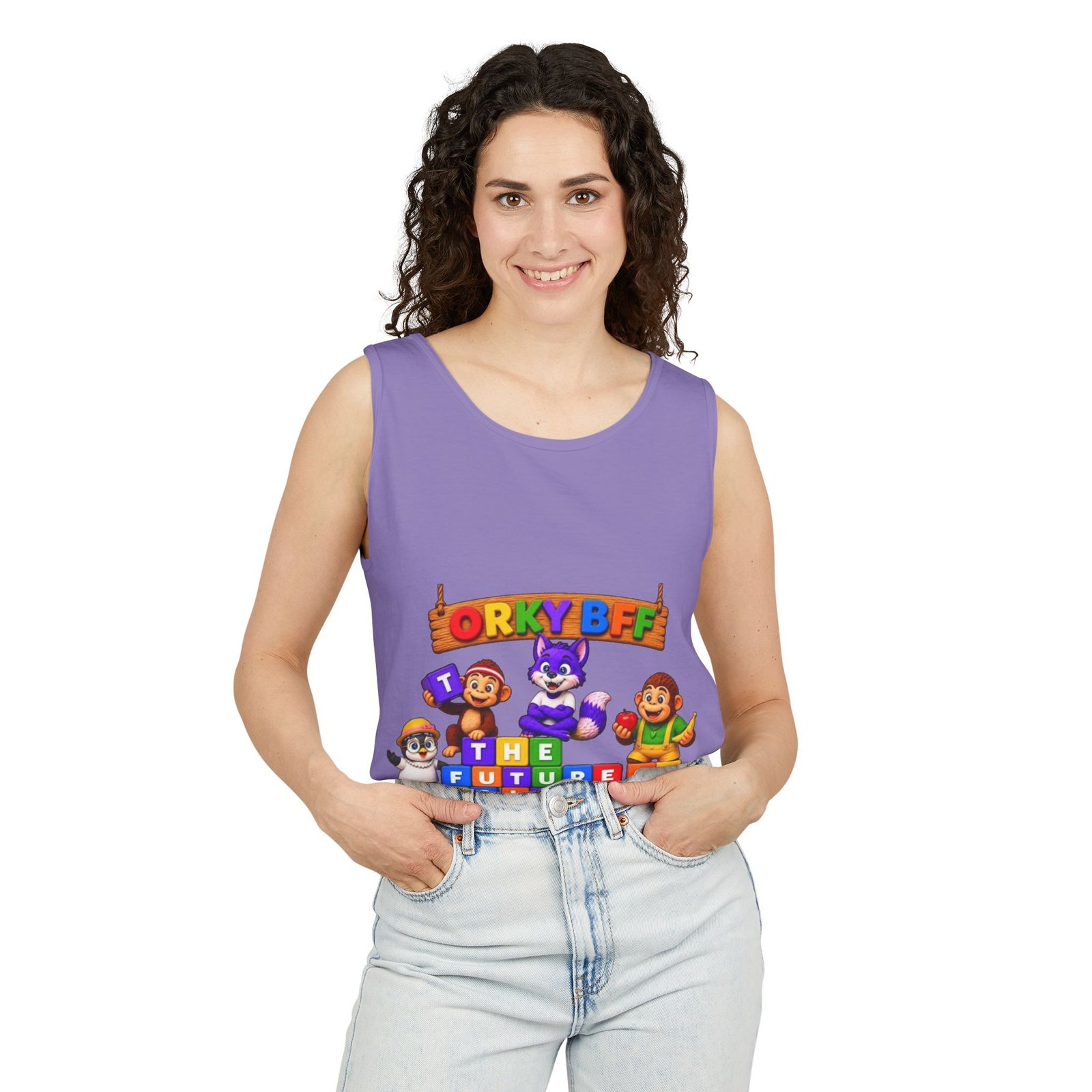 Unisex Garment-Dyed Tank Top — 'ORKY BFF: The Future of Kids Learning' Colorful Playful Tee - Image 53