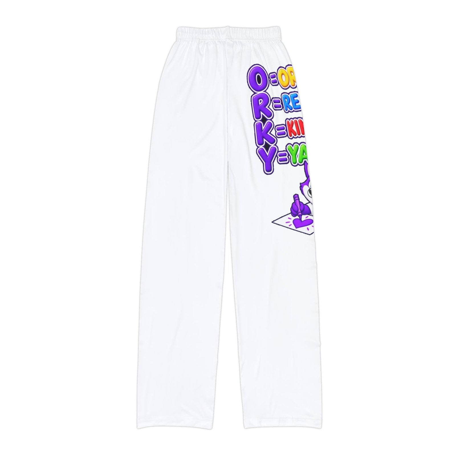Kids Lounge Pants – Colorful Cartoon Orky Respect Kindness Yay - Image 2