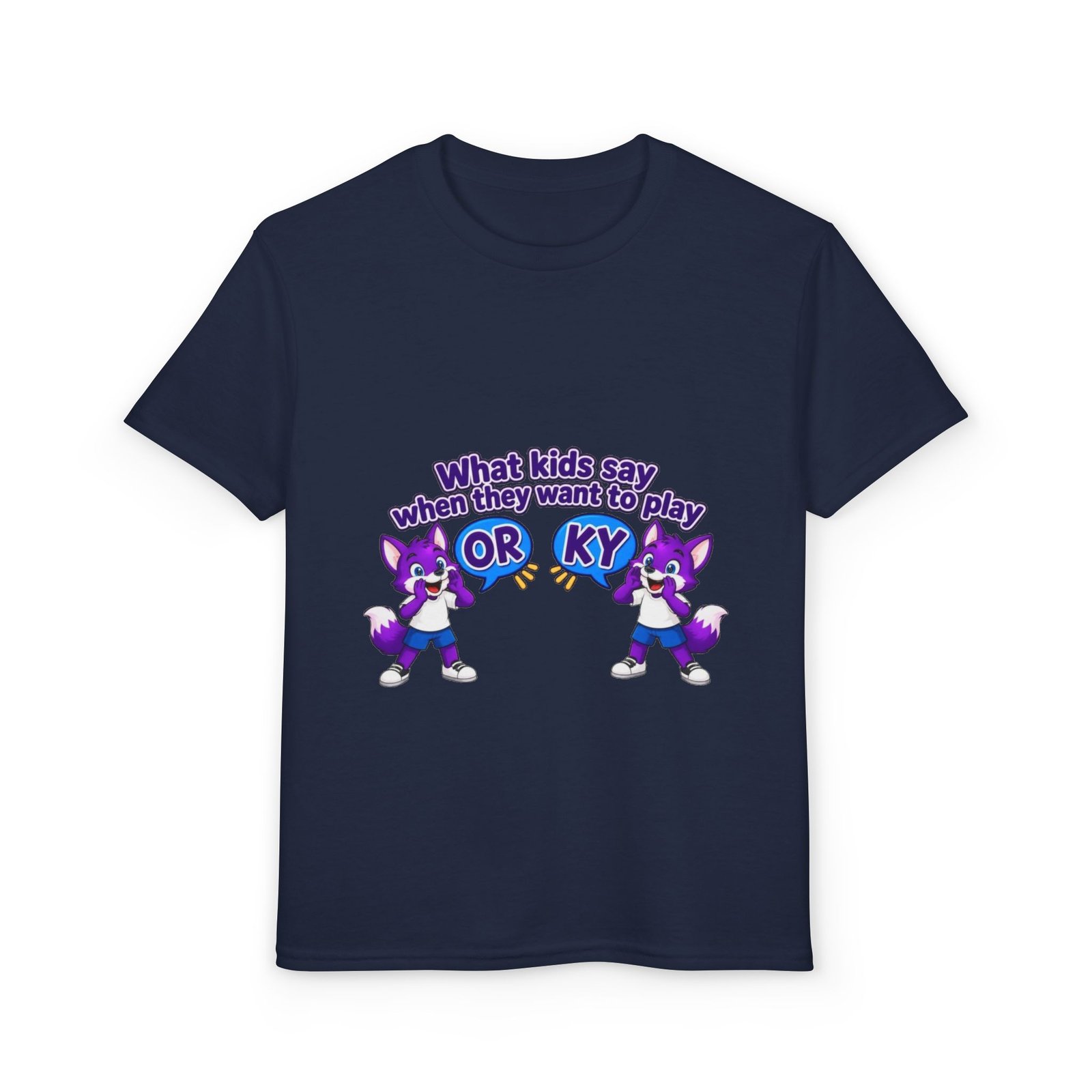 Youth DryBlend® T-Shirt — Cute Purple Husky 'What kids say when they want to play OR KY' Kids Tee - Image 45