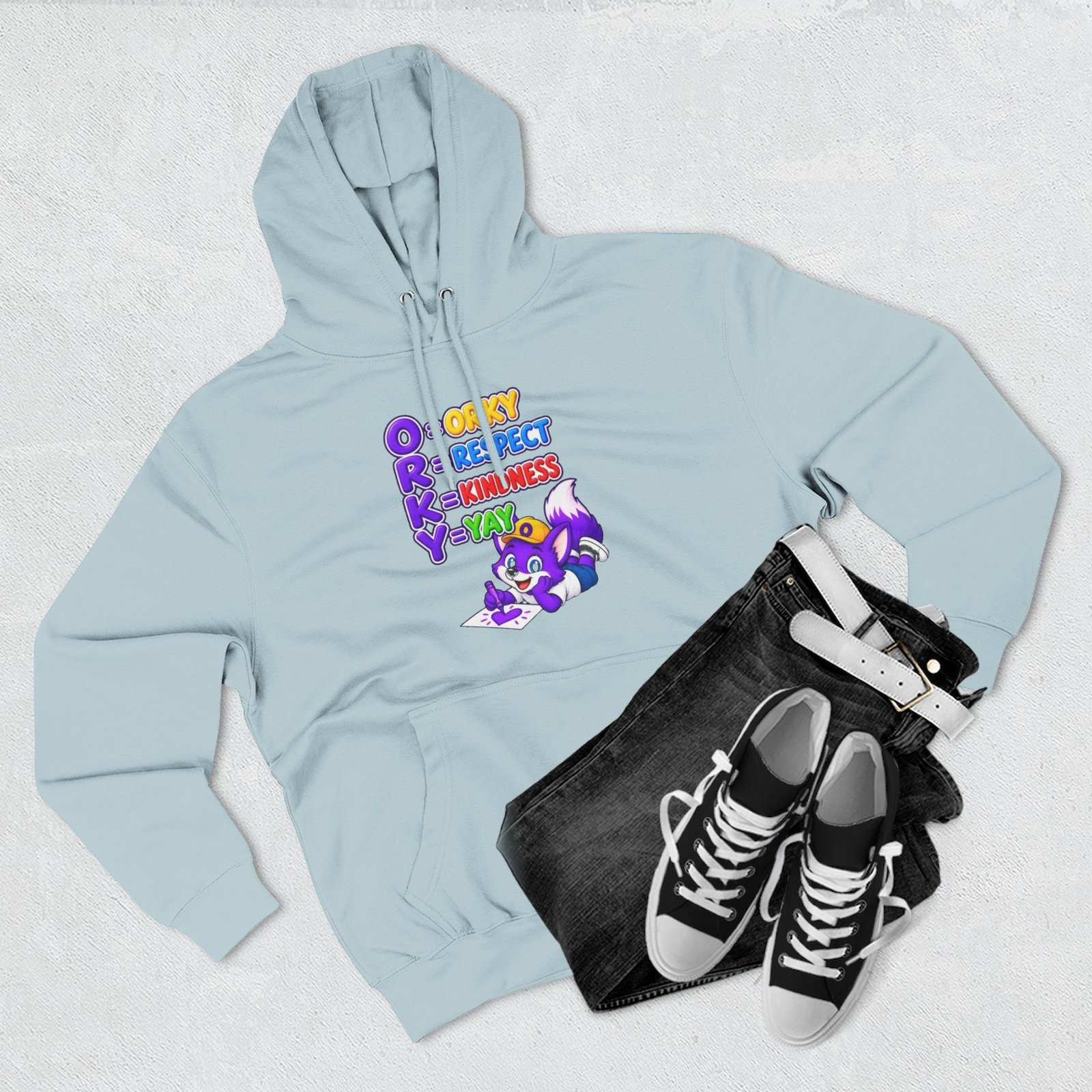 Three-Panel Fleece Hoodie __ Orky Respect Kindness Yay - Image 35