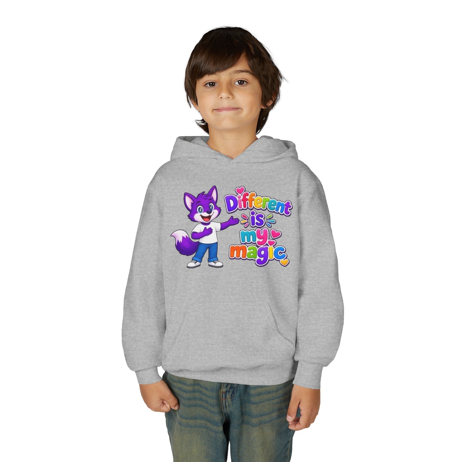 Youth Heavy Blend Hooded Sweatshirt — "Different is My Magic" - Image 11