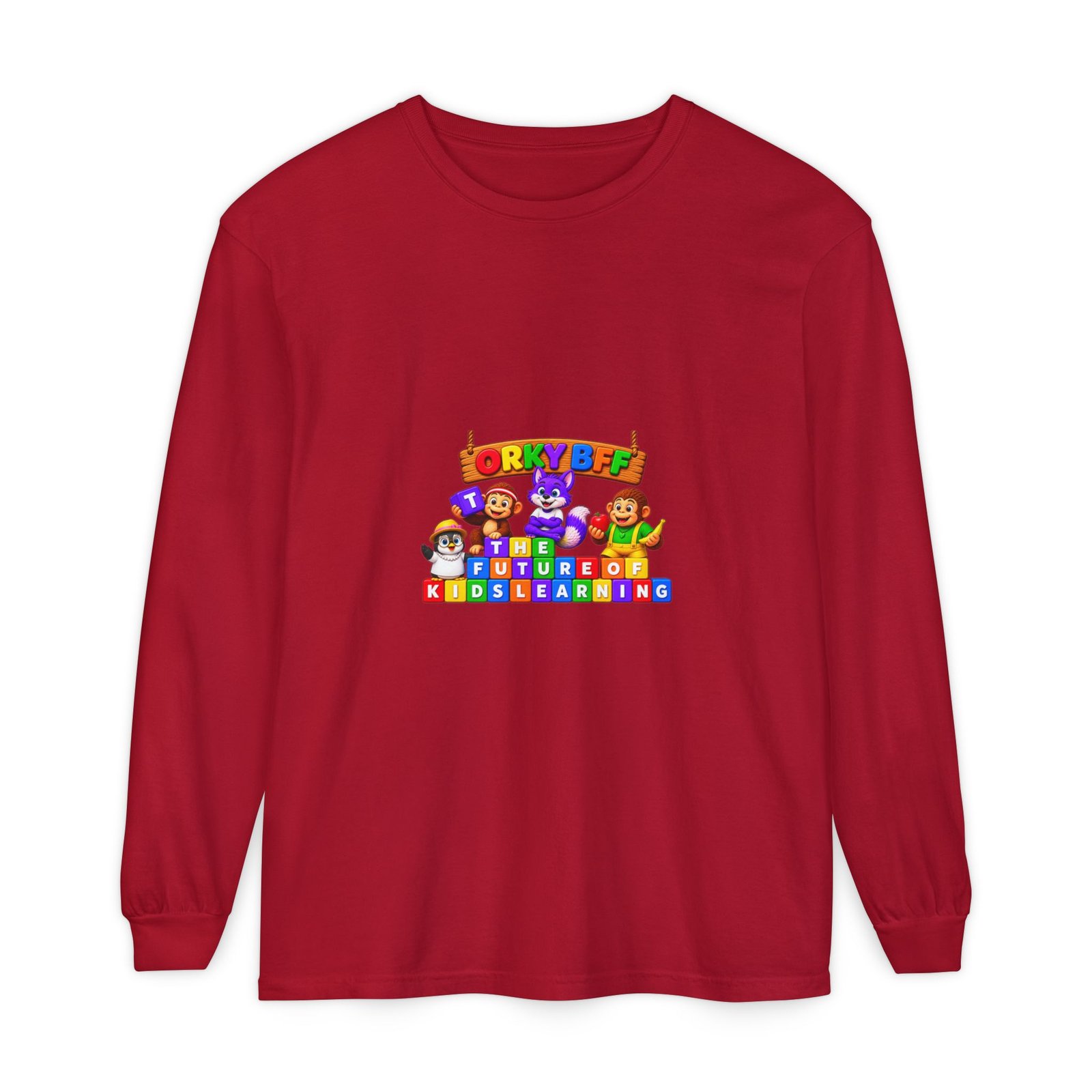 Unisex Garment-dyed Long Sleeve T-Shirt—"Orky Bff Kids Learning " - Image 65