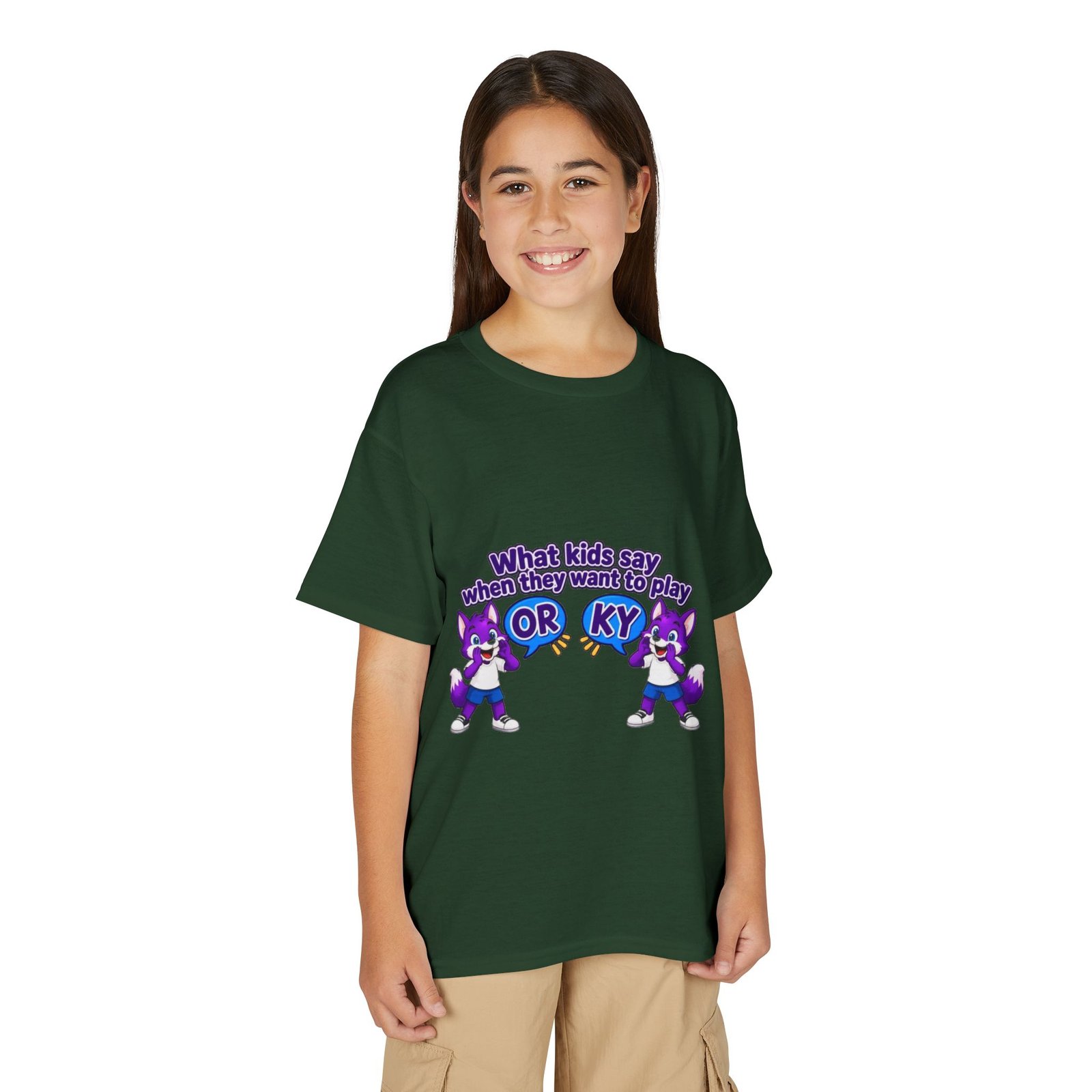 Youth DryBlend® T-Shirt — Cute Purple Husky 'What kids say when they want to play OR KY' Kids Tee - Image 27