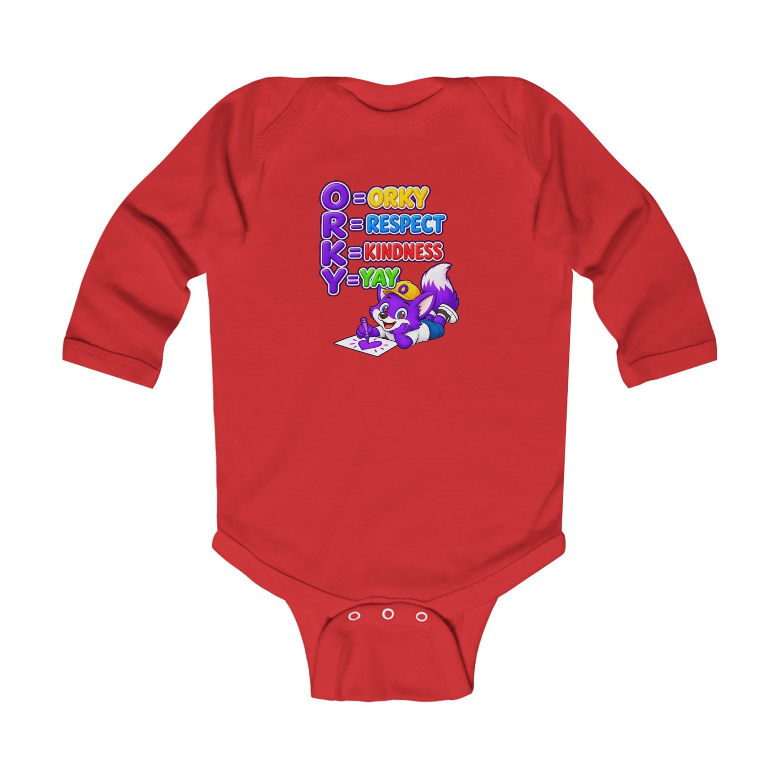 Infant Long Sleeve Bodysuit— 'O R K Y' Colorful Kindness & Respect Yay - Image 15