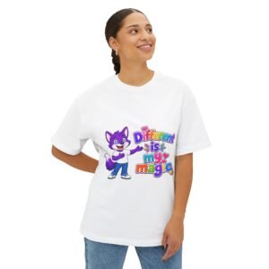 Unisex Oversized Boxy Tee— "Different is My Magic" Purple Fox