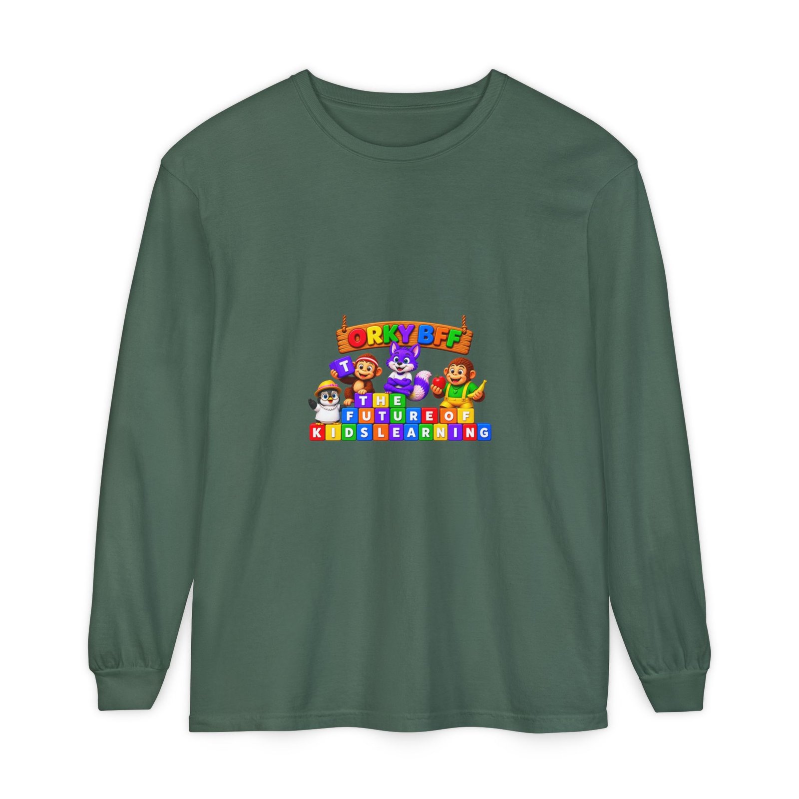 Unisex Garment-dyed Long Sleeve T-Shirt—"Orky Bff Kids Learning " - Image 33
