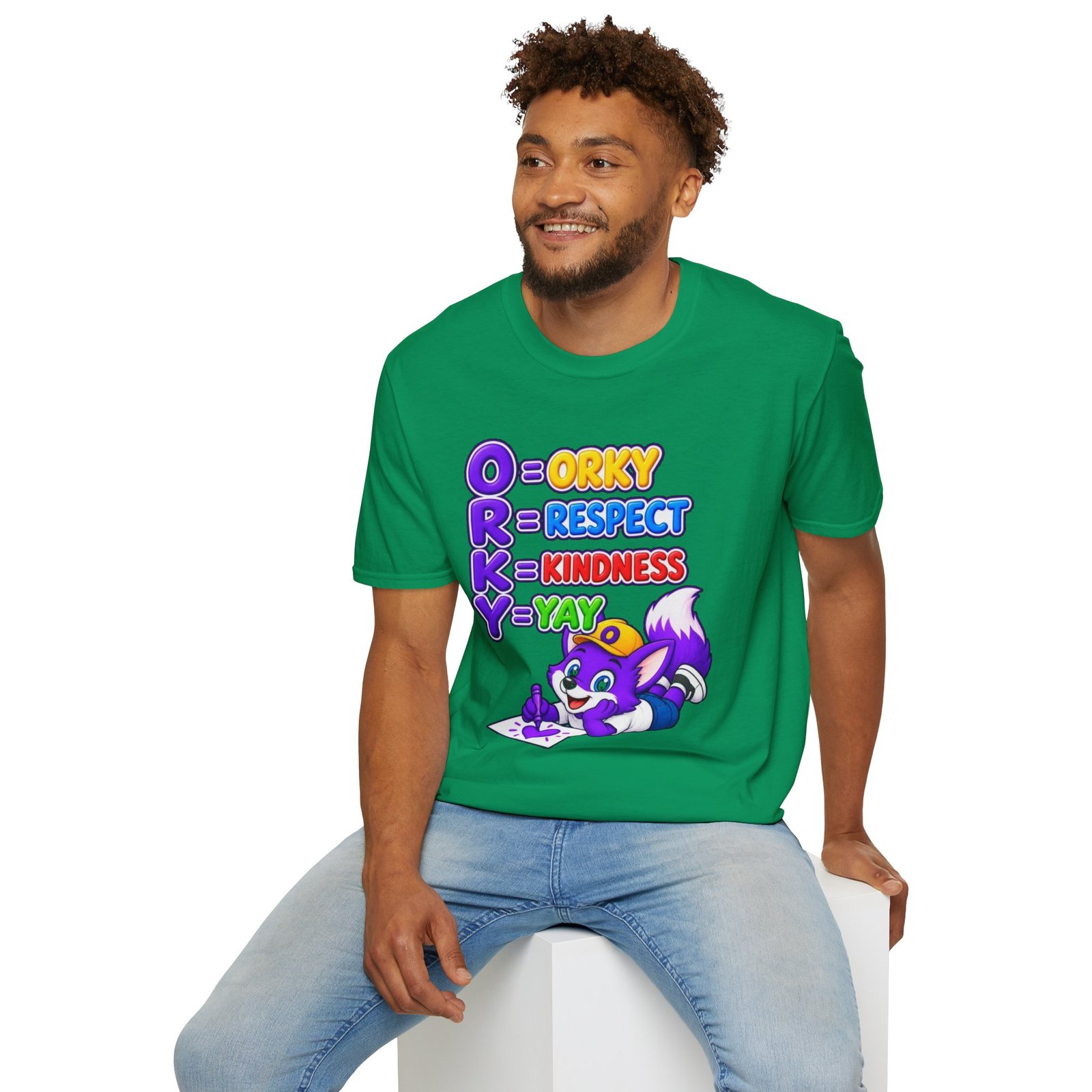 Unisex Softstyle T-Shirt — Orky Respect Kindness Kids Yay - Image 28
