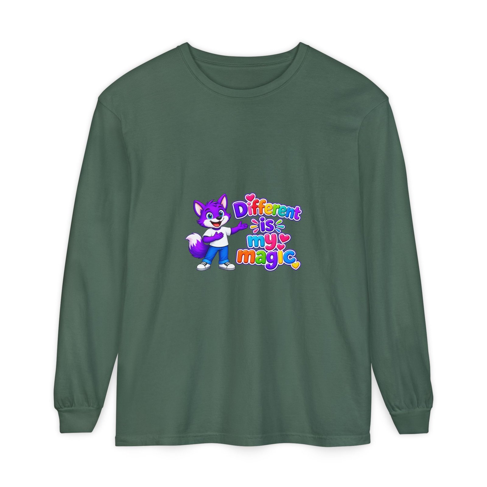 Unisex Garment-dyed Long Sleeve T-Shirt __ Different is my magic - Image 33