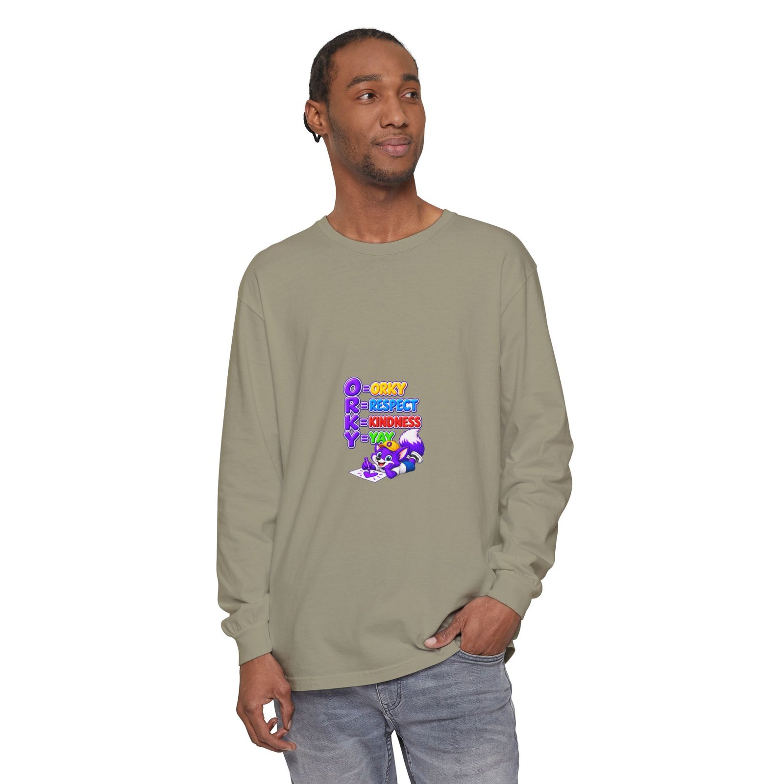 Long Sleeve T-Shirt – "Orky Respect Kindness Yay " - Image 27