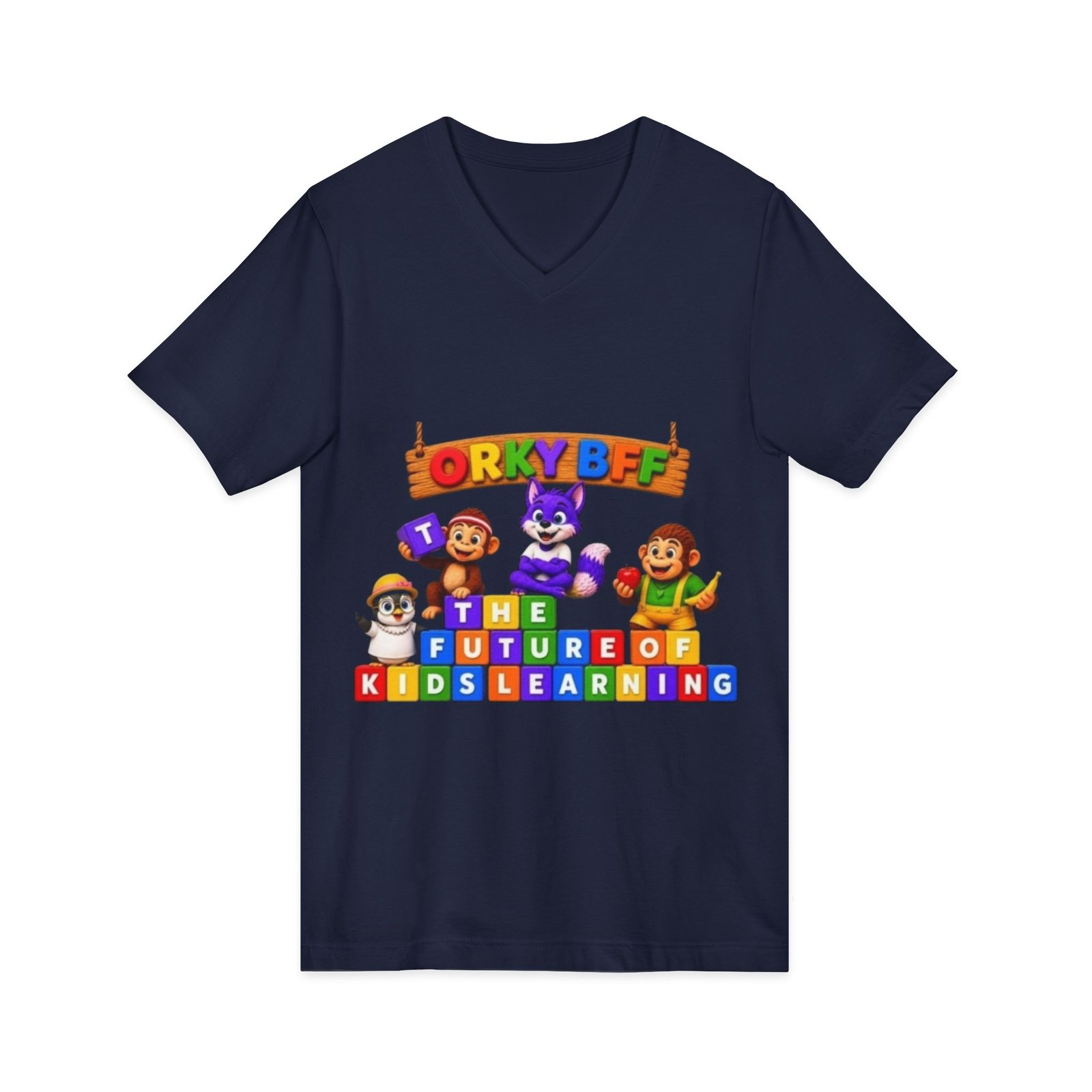Unisex Jersey Short Sleeve V-Neck Tee— "ORKY BFF: The Future of Kids Learning" - Image 39