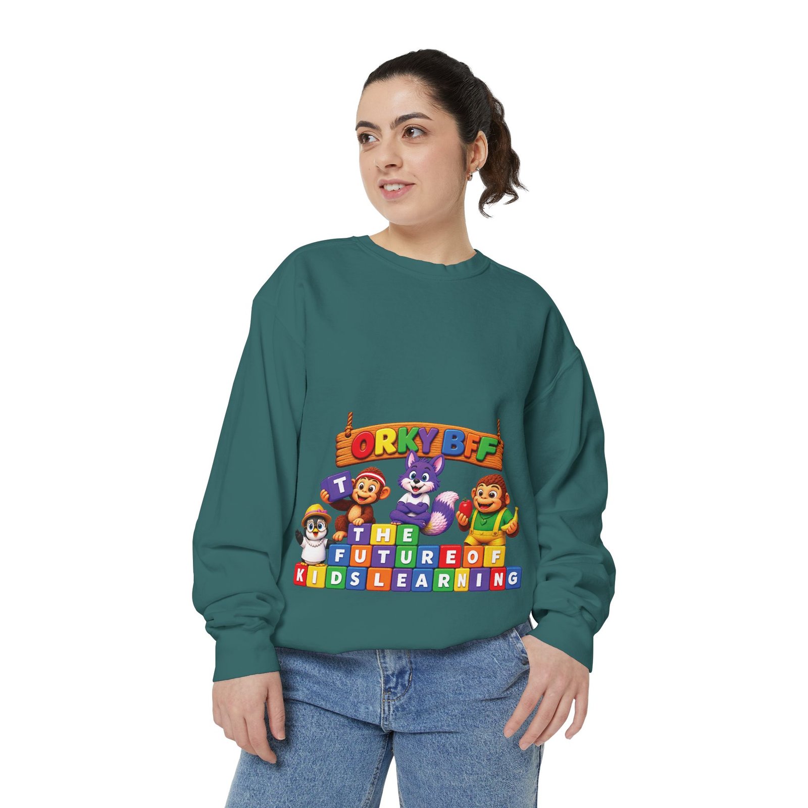 Kids Learning Crewneck Sweatshirt — 'StoryBFF: The Future of Kids Learning' Graphic - Image 41