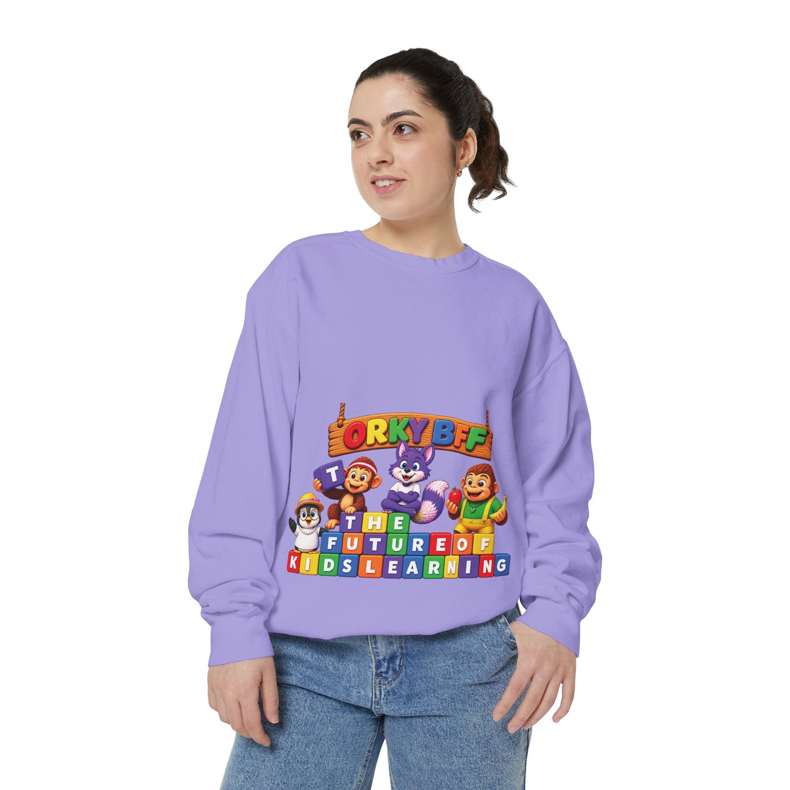 Kids Learning Crewneck Sweatshirt — 'StoryBFF: The Future of Kids Learning' Graphic - Image 89